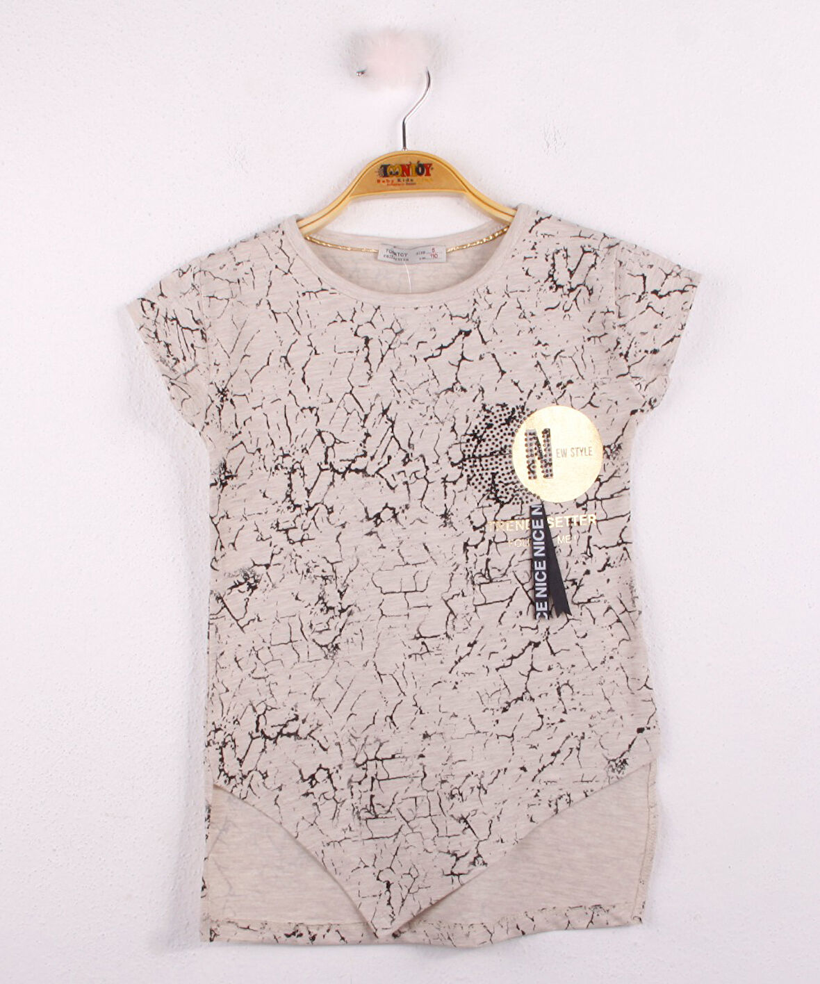 Toontoy Kız Çocuk Göğsü Şerit Aksesuarlı Tişört