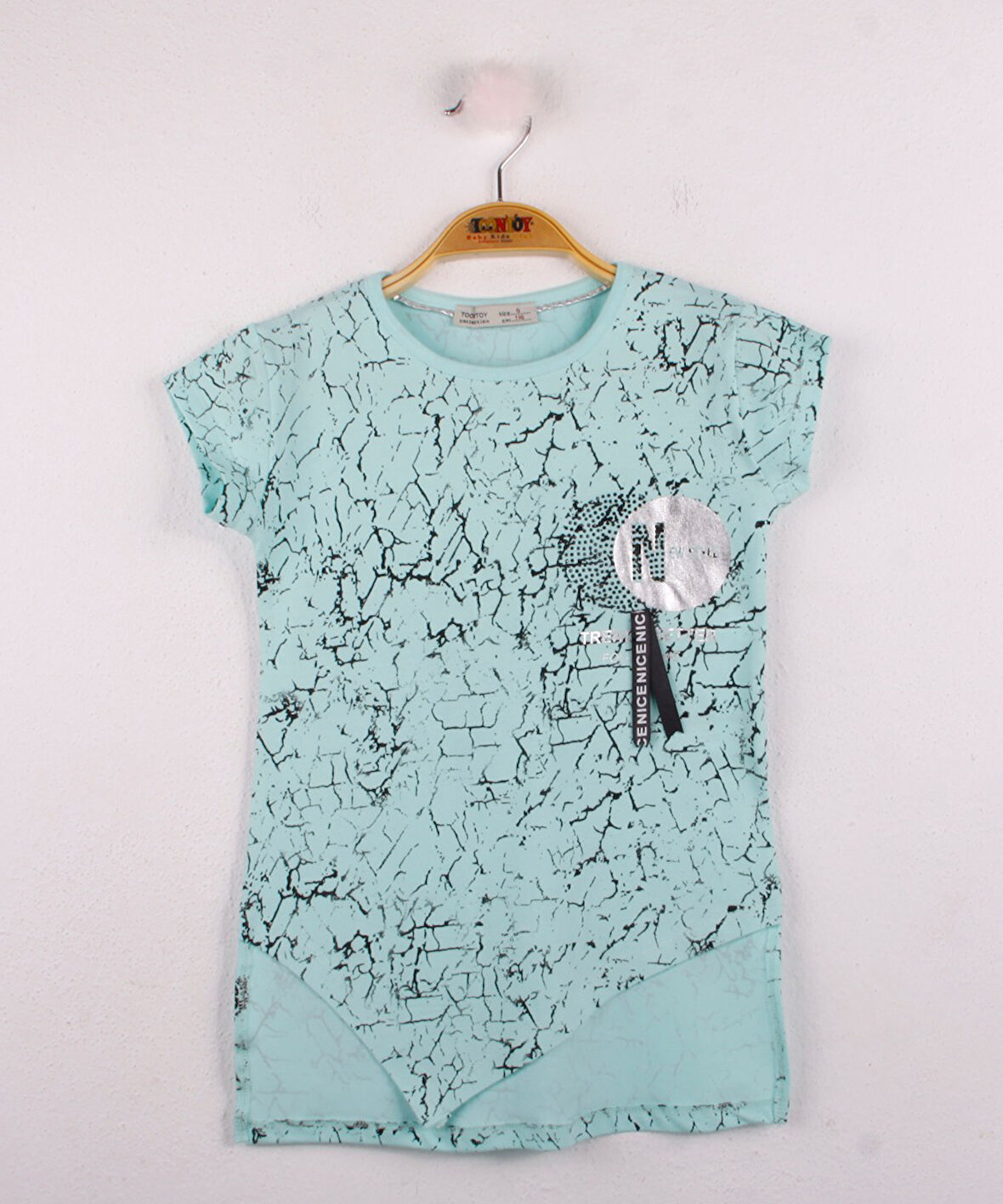 Toontoy Kız Çocuk Göğsü Şerit Aksesuarlı Tişört