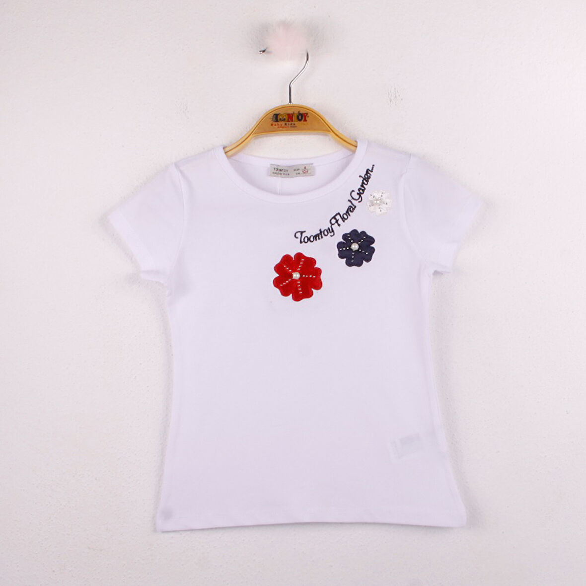 Toontoy Kız Çocuk Çiçek Nakışlı Tişört