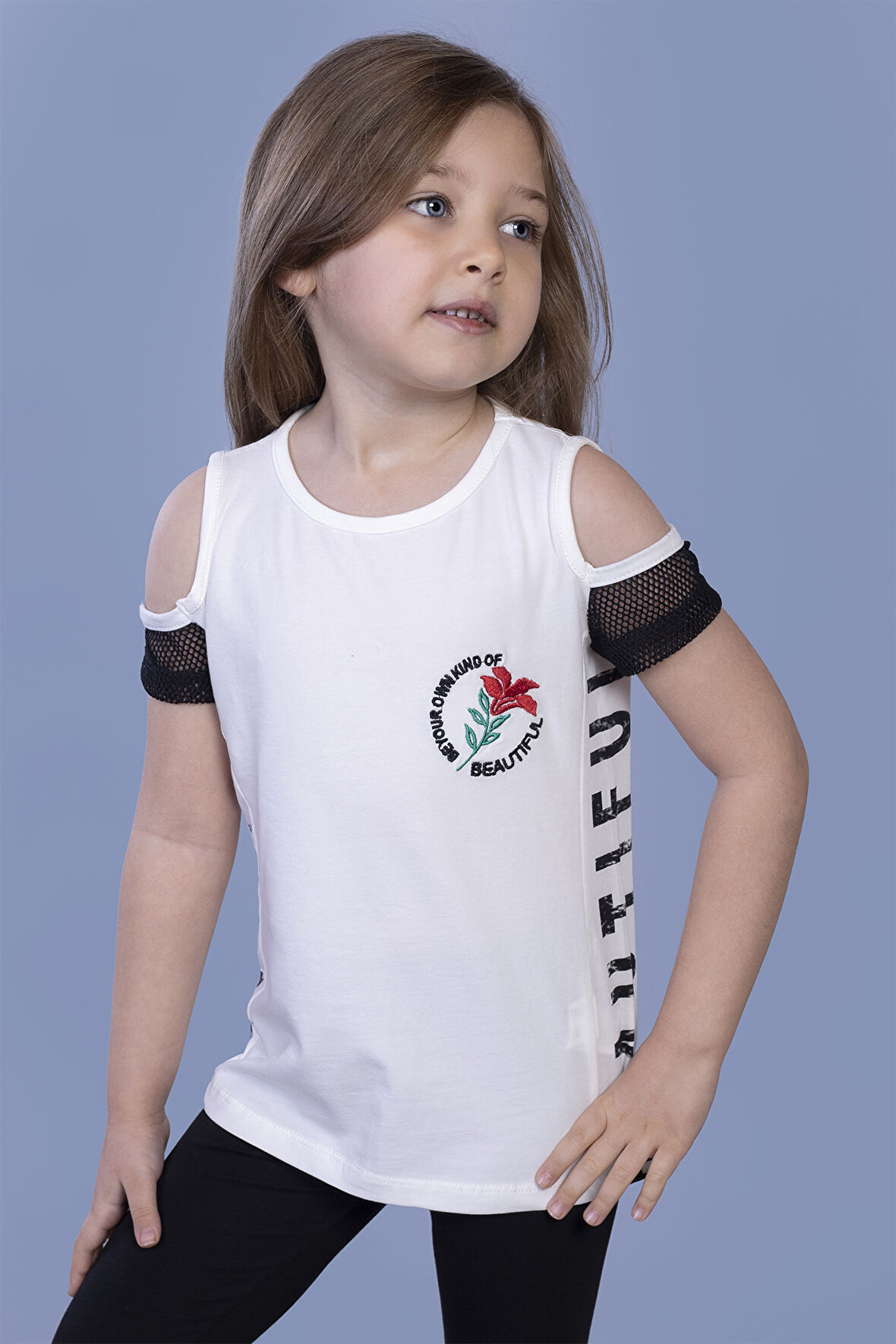 Toontoy Kız Çocuk Göğsü Nakışlı Tişört