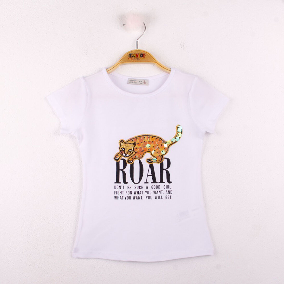 Toontoy Kız Çocuk Leopar Baskılı Pullu Tişört