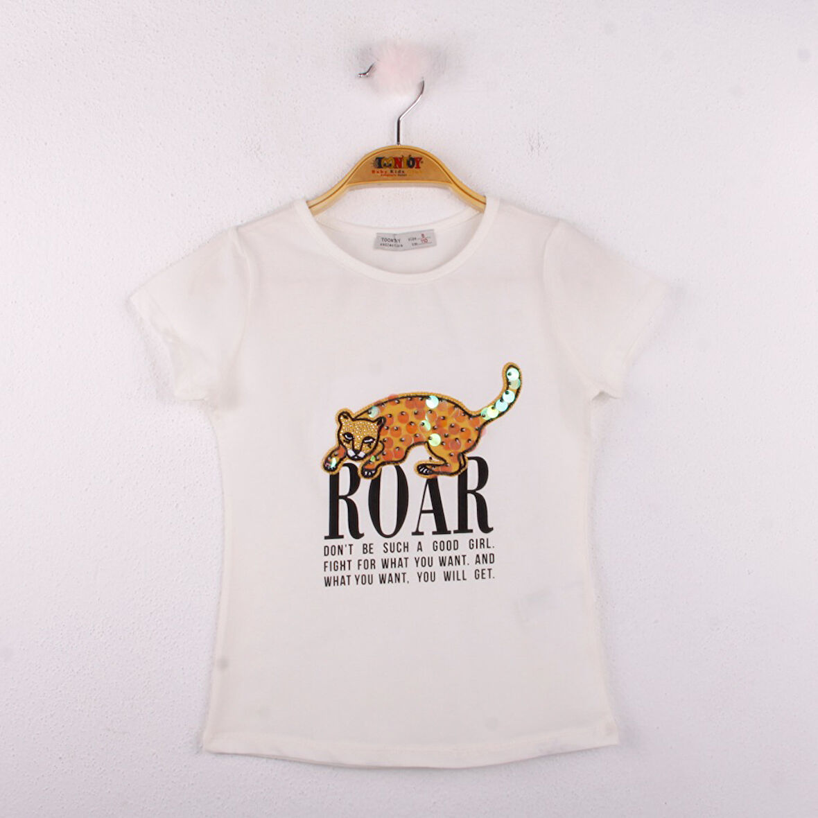 Toontoy Kız Çocuk Leopar Baskılı Pullu Tişört