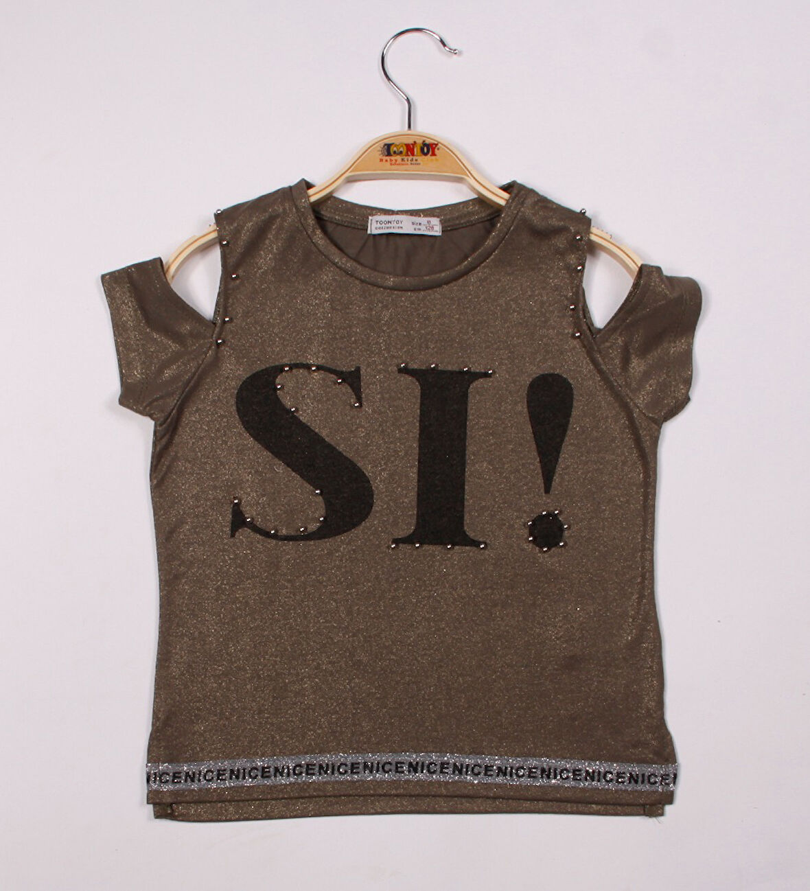 Toontoy Kız Çocuk SI Baskılı Şeritli Tişört