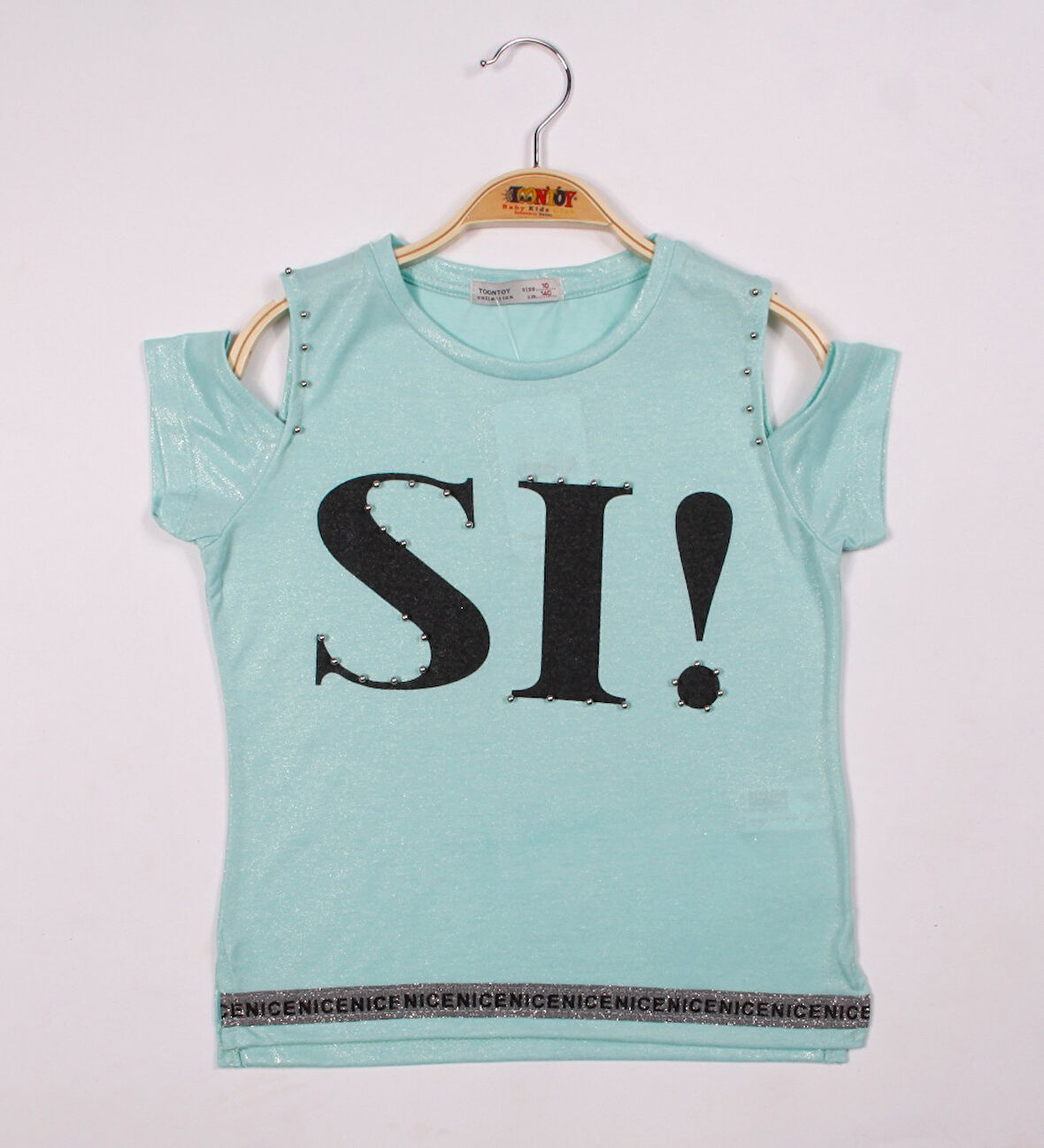 Toontoy Kız Çocuk SI Baskılı Şeritli Tişört