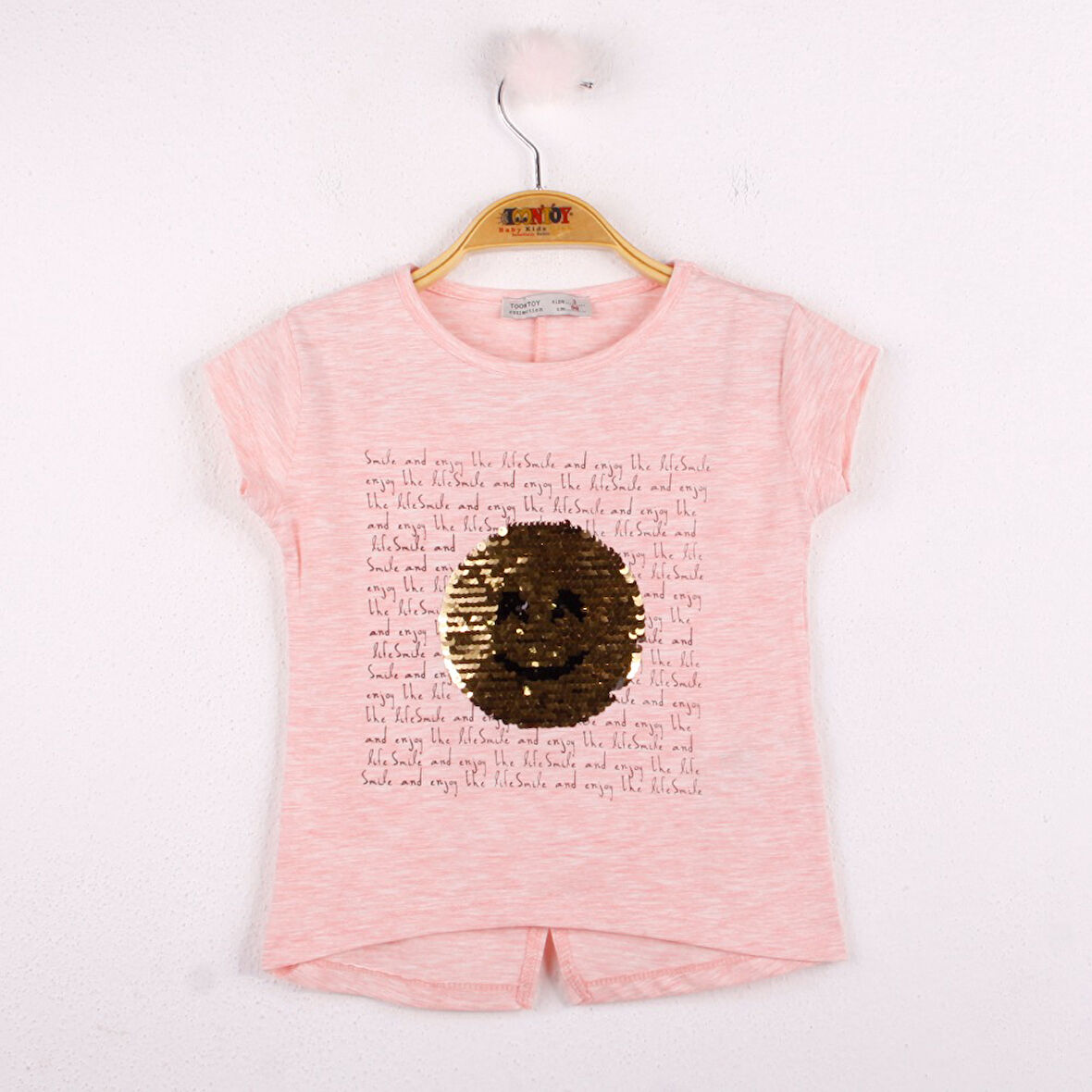 Toontoy Kız Çocuk Gülen Yüz Pullu Nakış Tişört