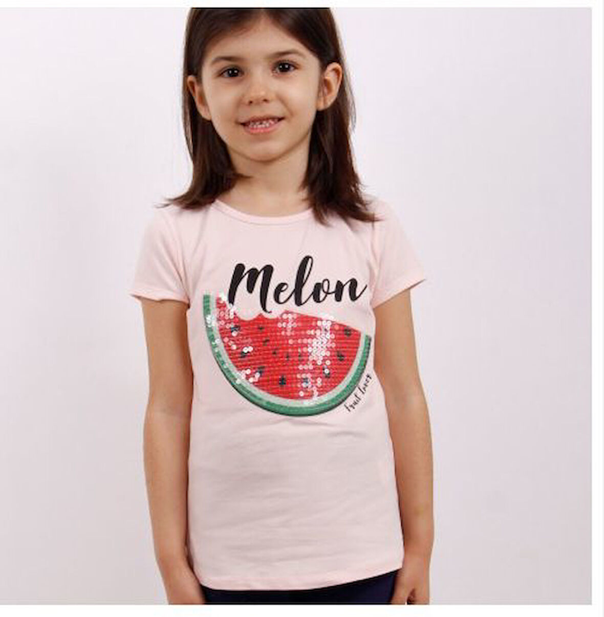 Toontoy Kız Çocuk Melon Baskılı Karpuz Nakışlı Tişört