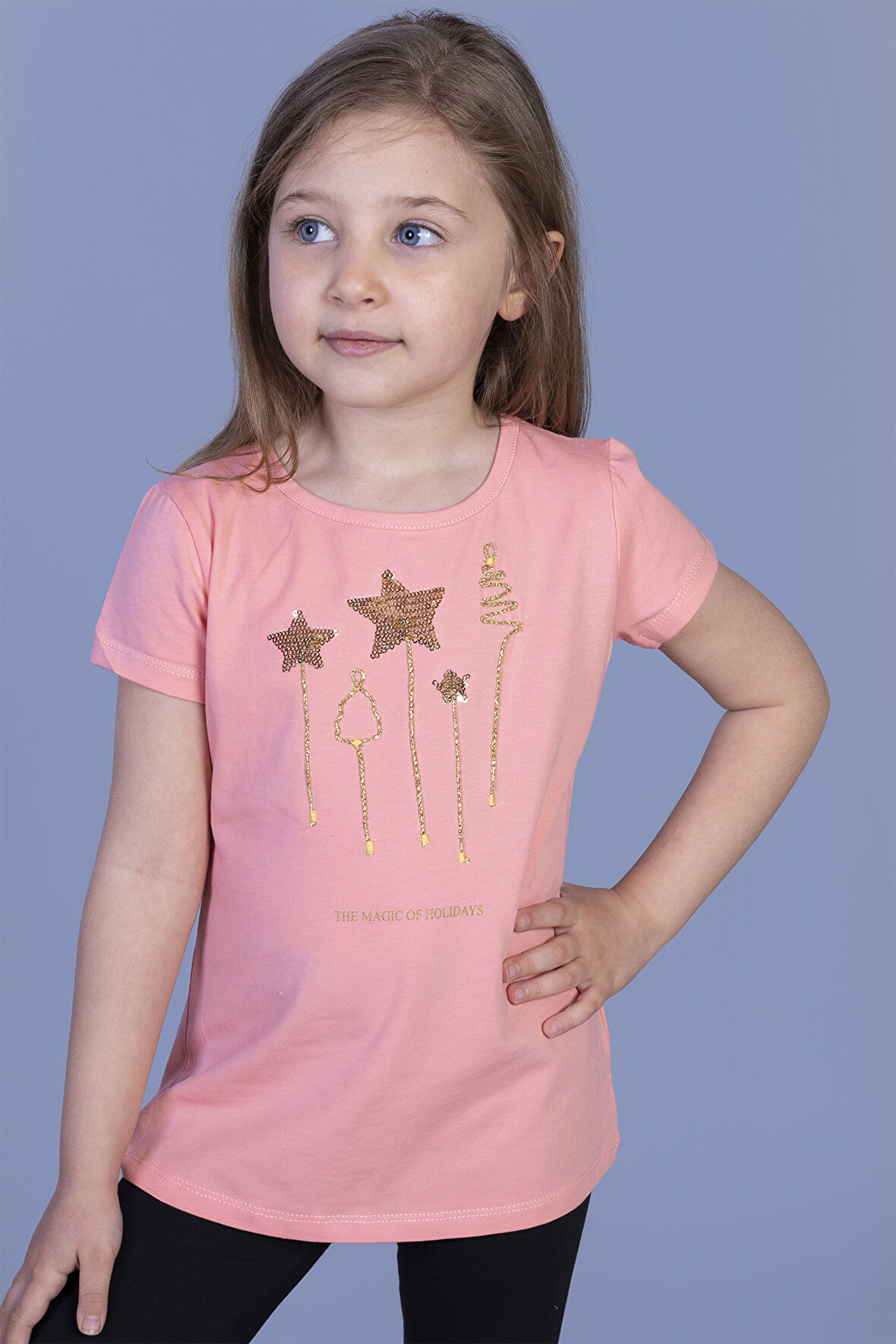 Toontoy Kız Çocuk Yıldız Nakışlı Tişört