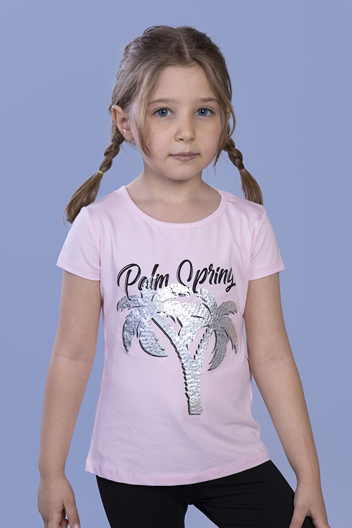 Toontoy Kız Çocuk Pullu Palmiye Nakışlı Tişört