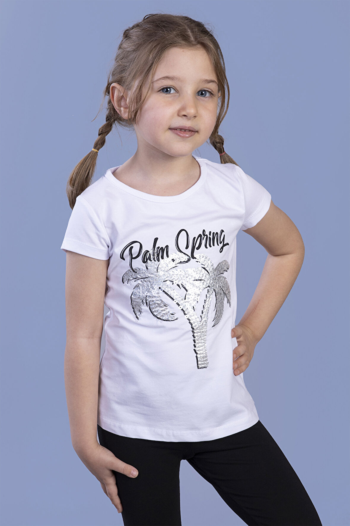 Toontoy Kız Çocuk Pullu Palmiye Nakışlı Tişört