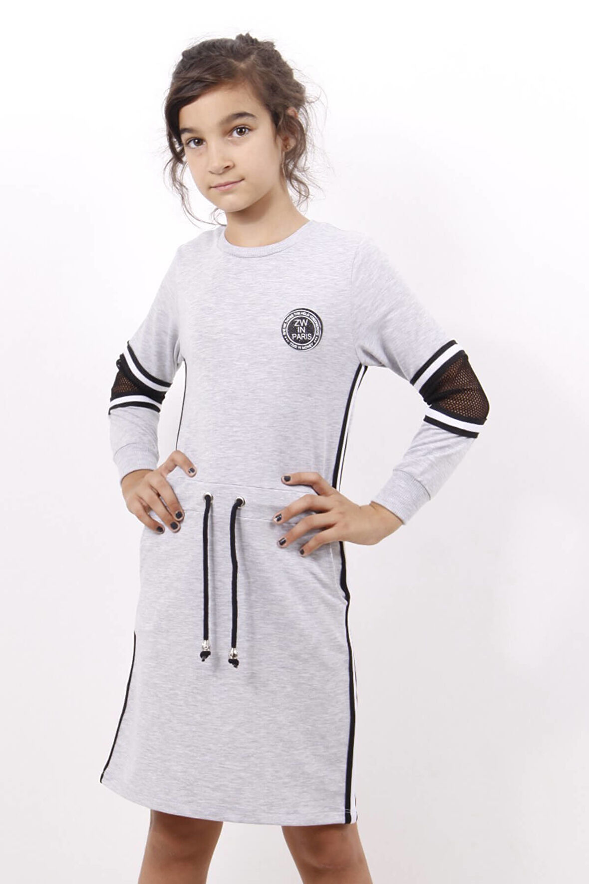 Toontoy Kız Çocuk Göğsü Armalı Şeritli Elbise