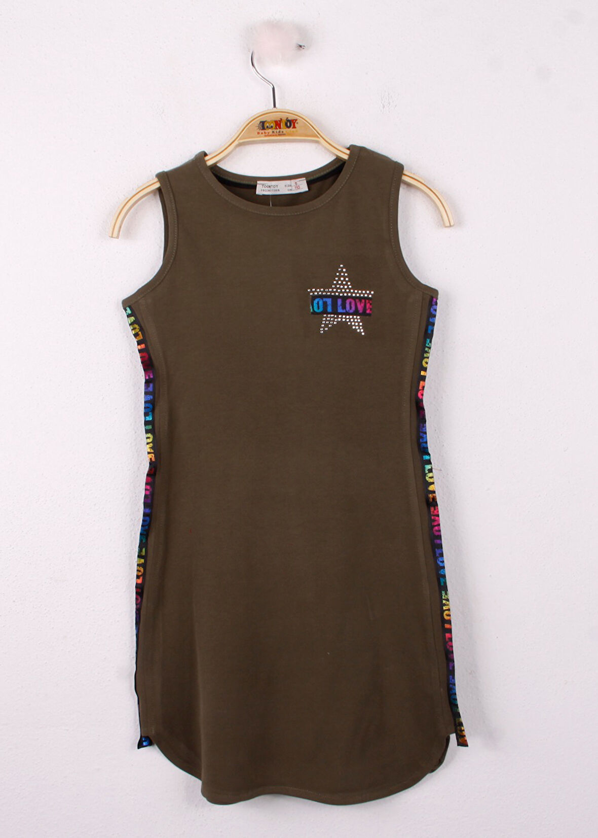 Toontoy Kız Çocuk Göğsü Yıldız Baskılı Sıfır Kol Elbise