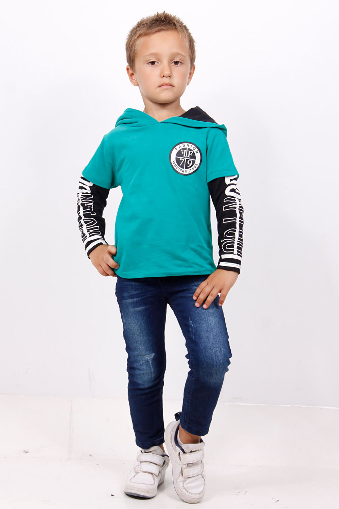 Toontoy Erkek Çocuk Kapşonlu Kolları Baskılı Sweatshirt