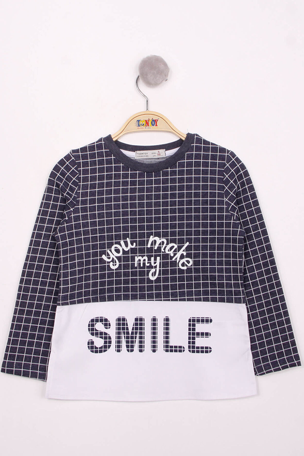 Toontoy Kız Çocuk Kareli Kumaşlı Smile Baskılı T-Shirt