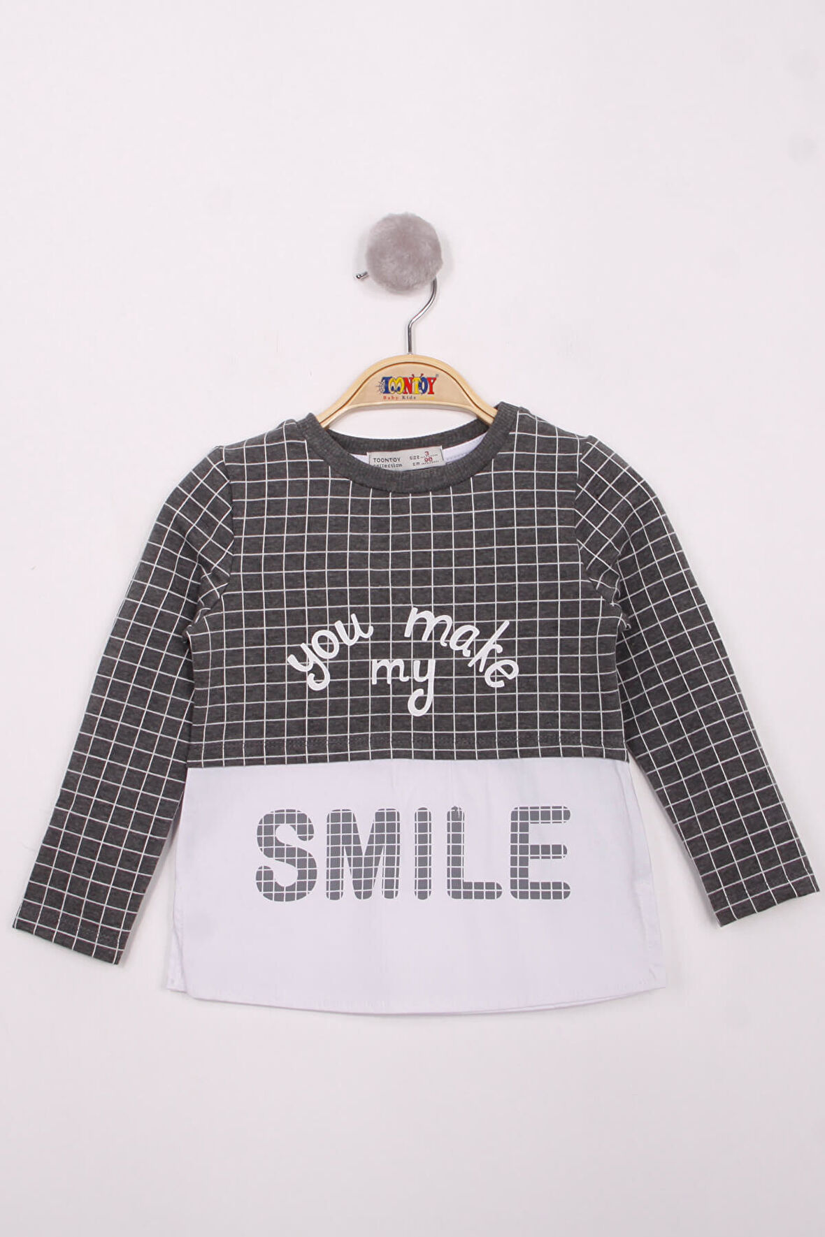 Toontoy Kız Çocuk Kareli Kumaşlı Smile Baskılı T-Shirt