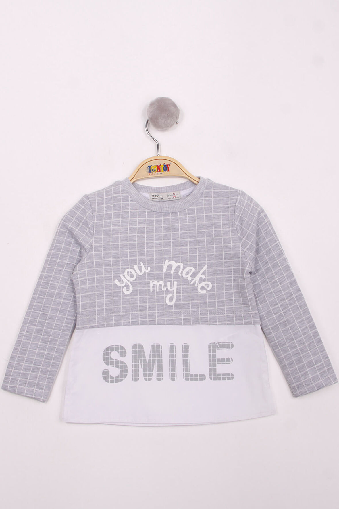 Toontoy Kız Çocuk Kareli Kumaşlı Smile Baskılı T-Shirt