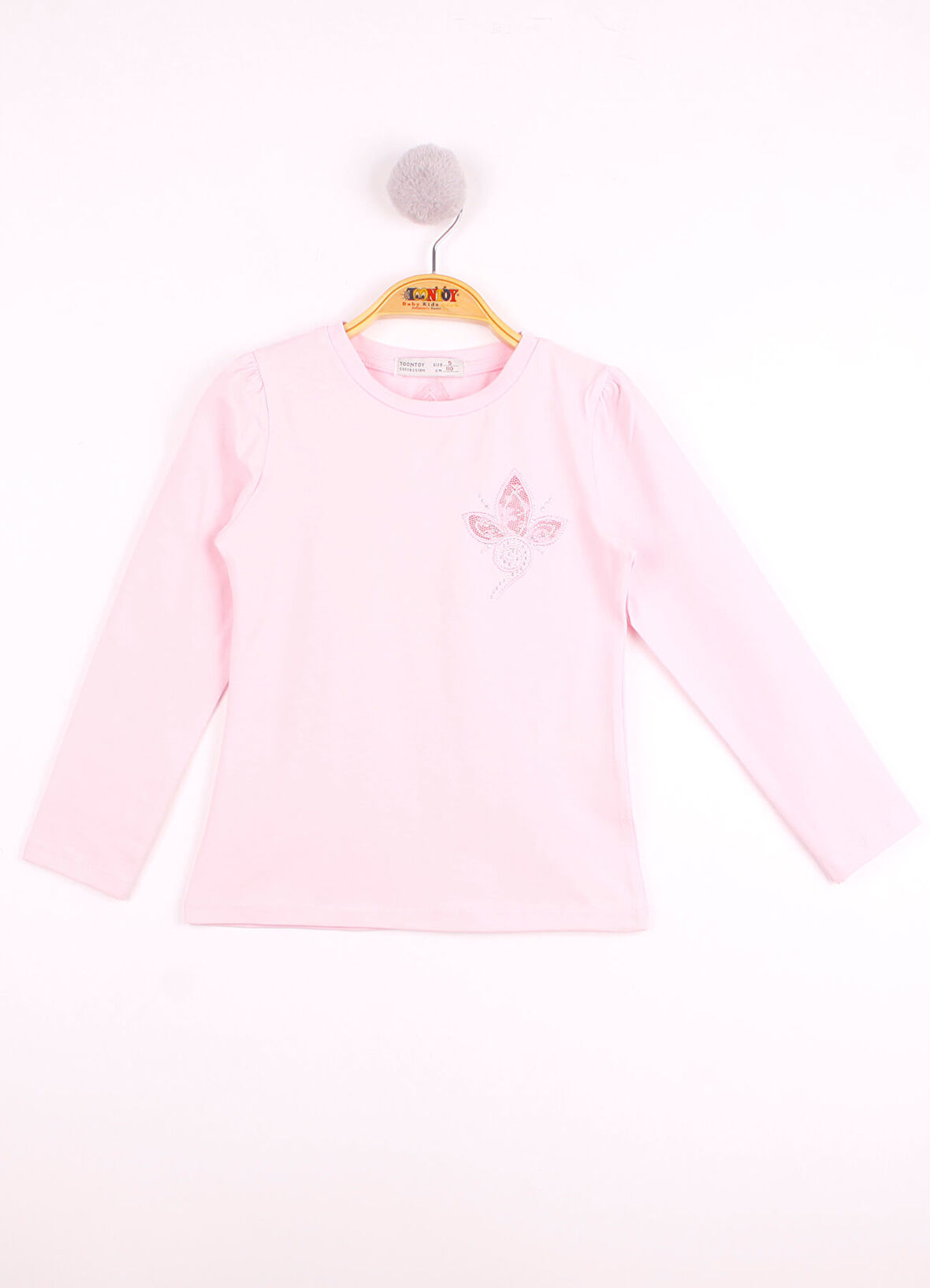 Toontoy Kız Çocuk Göğsü Çiçek Nakışlı T-Shirt