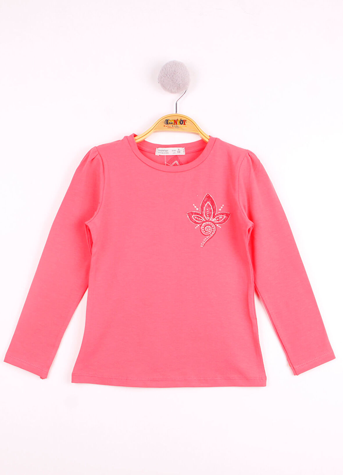 Toontoy Kız Çocuk Göğsü Çiçek Nakışlı T-Shirt