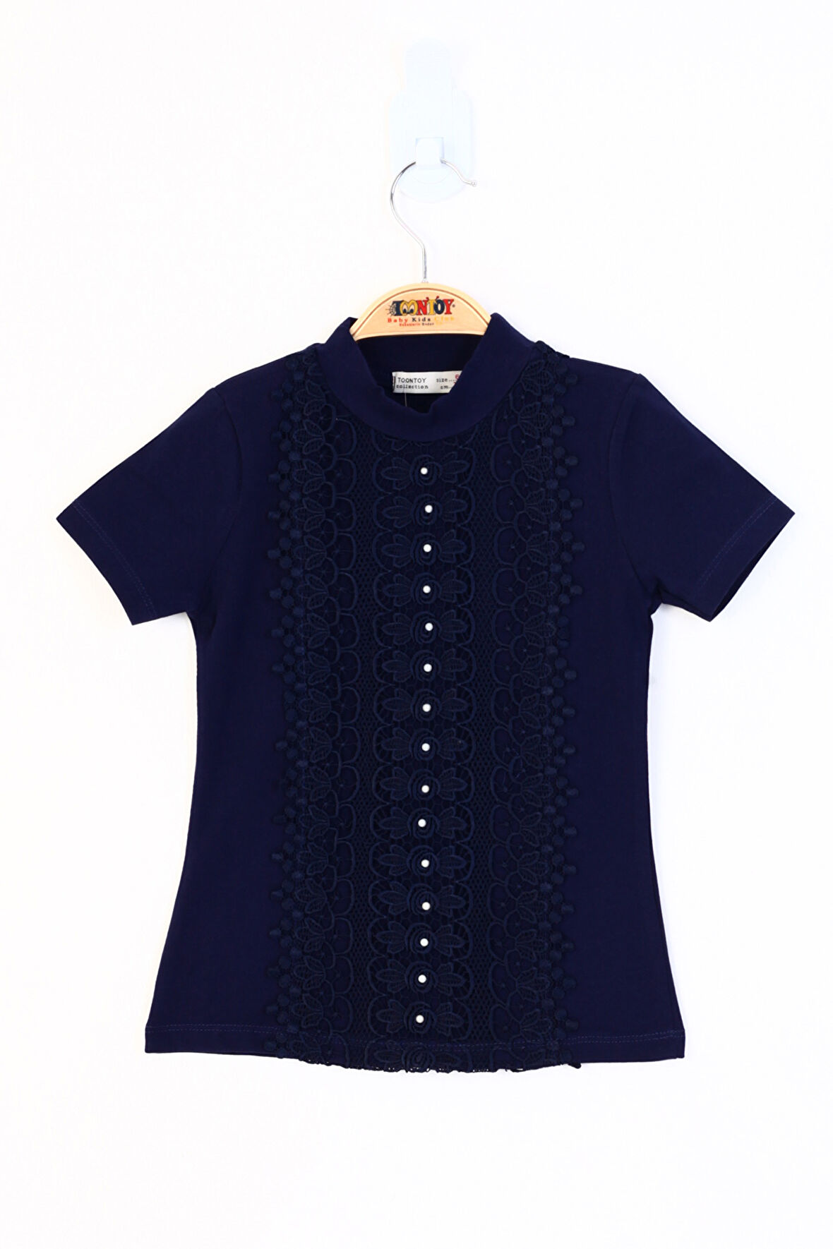 Toontoy Kız Çocuk Önü Dantelli İnci Detaylı T-Shirt