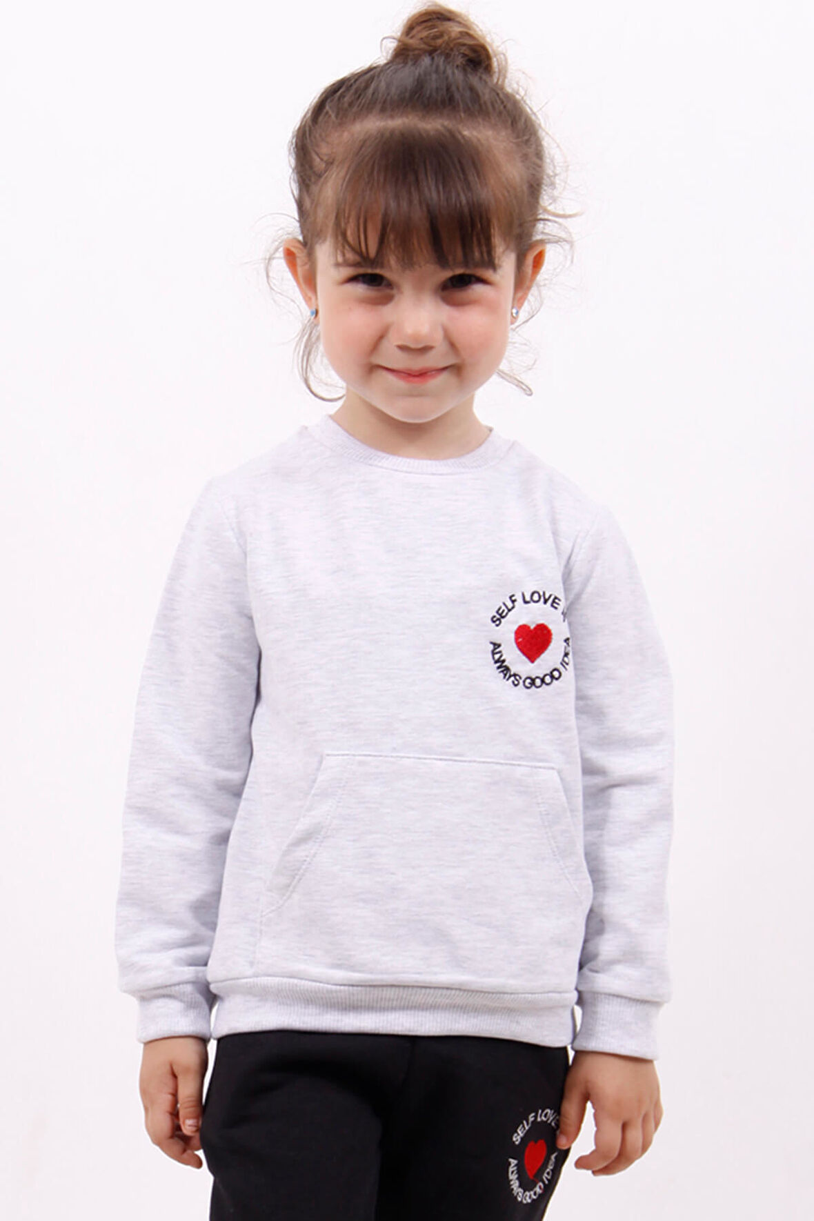 Toontoy Kız Çocuk Göğsü Kalp Nakışlı Sweatshirt