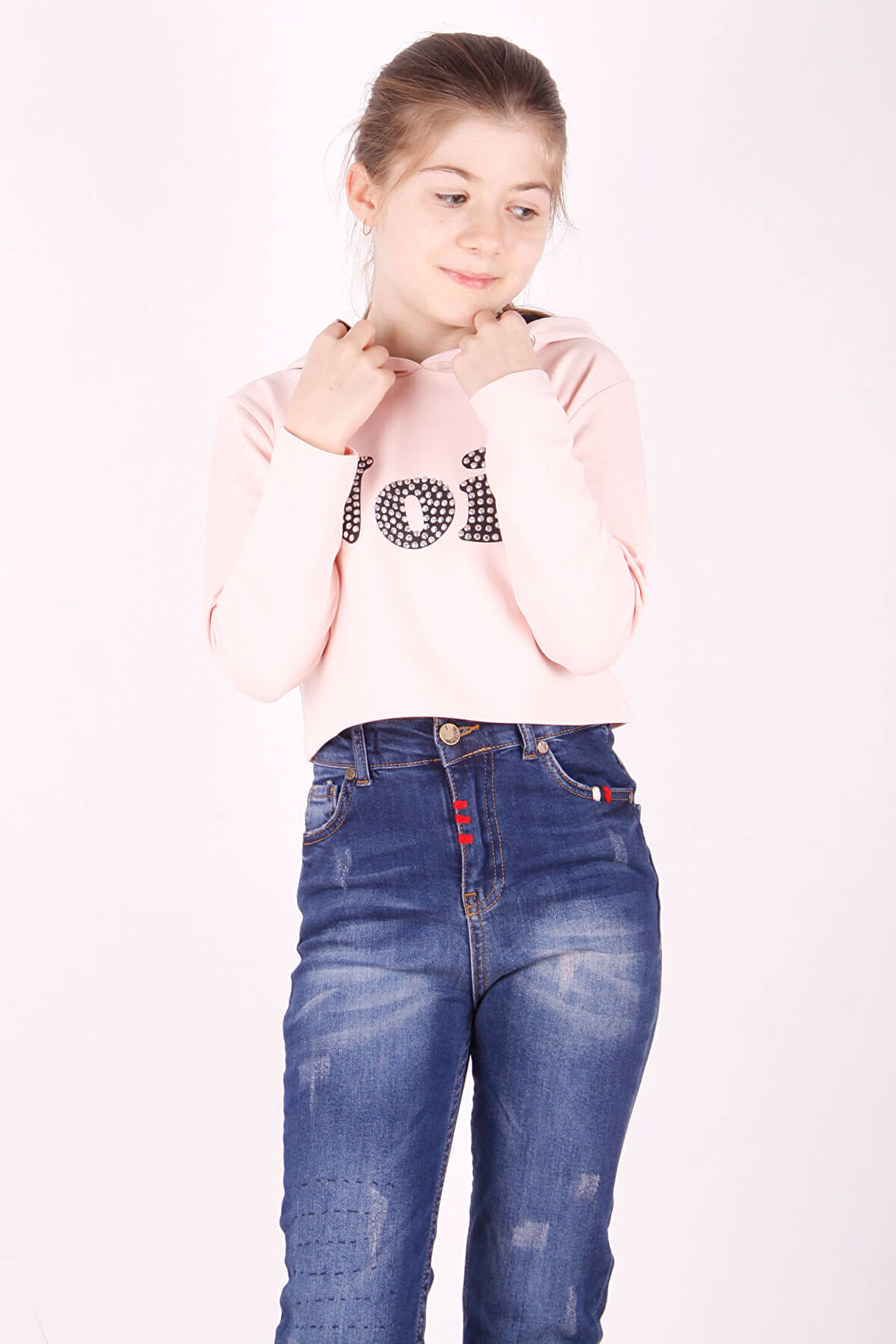 Toontoy Kız Çocuk Taş İşlemeli Kapşonlu Sweatshirt