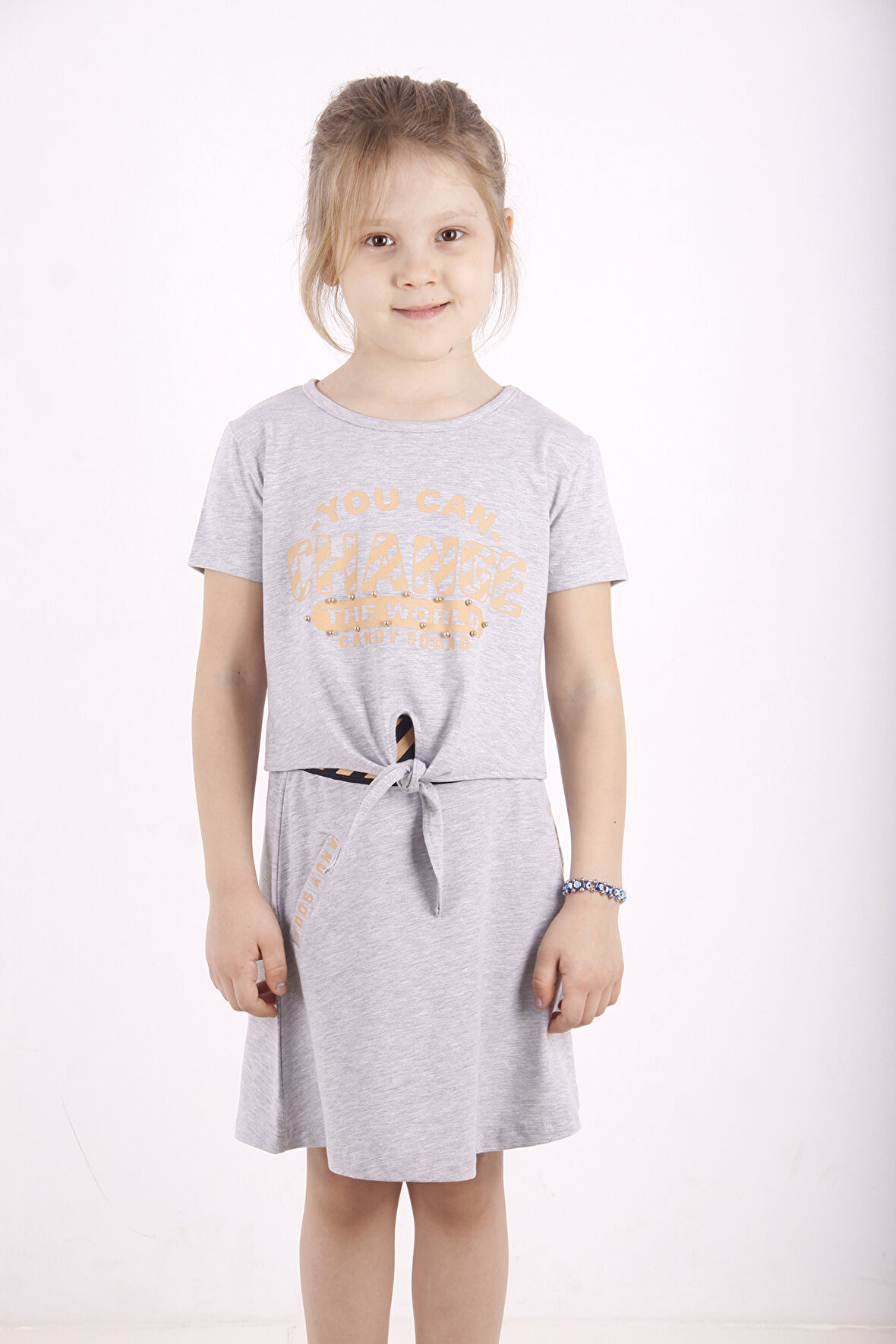 Toontoy Kız Çocuk Cepli Baskılı Etekli Takım