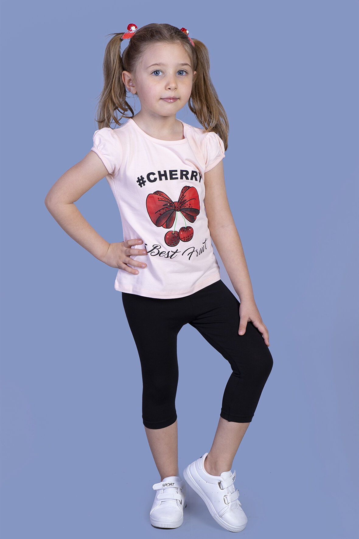 Toontoy Kız Çocuk Vişne Baskılı Taytlı Takım