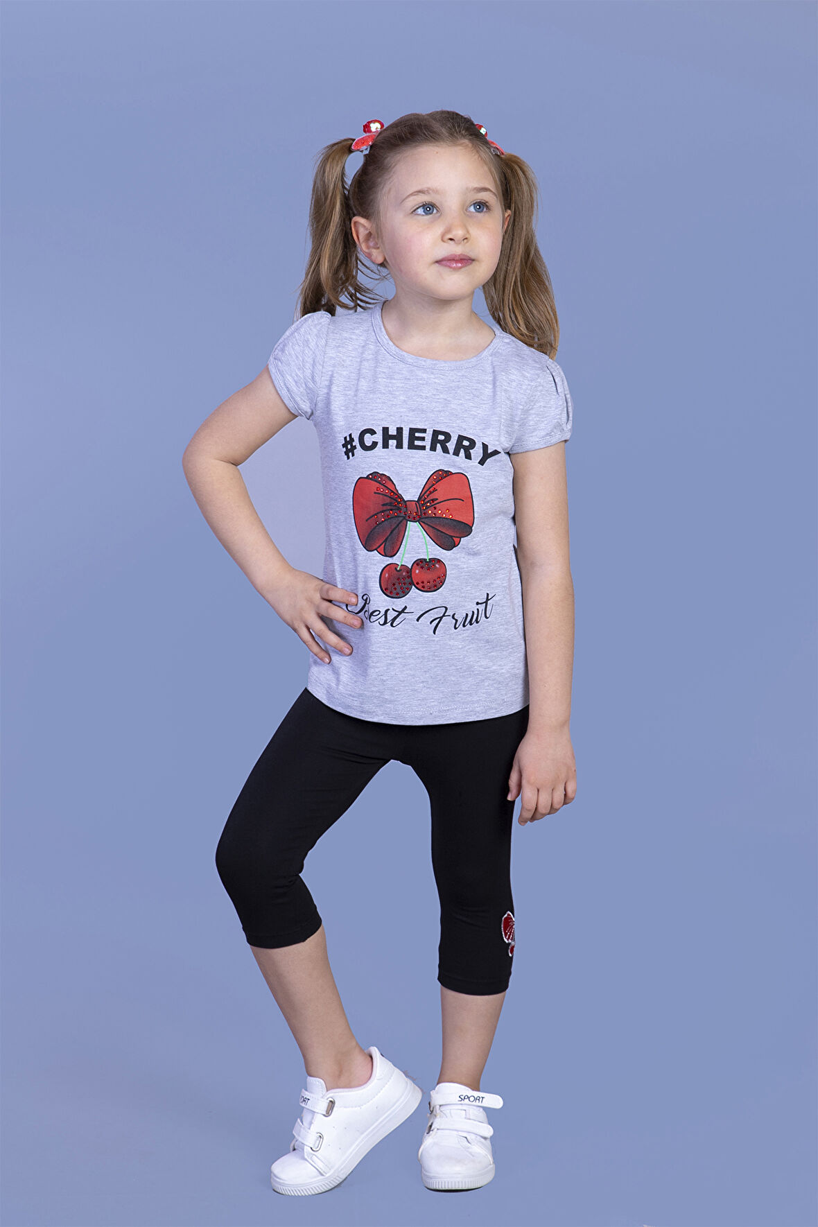 Toontoy Kız Çocuk Vişne Baskılı Taytlı Takım