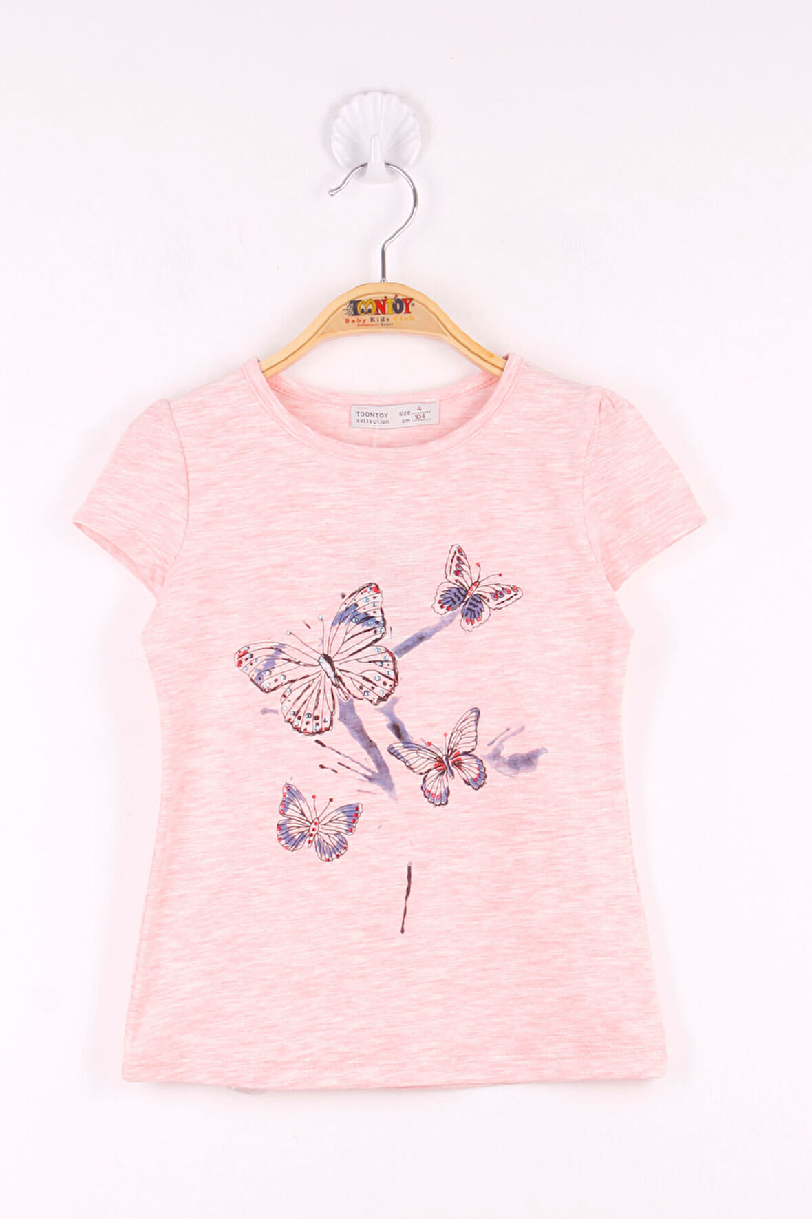 Toontoy Kız Çocuk  Kelebek Taş Baskılı T-Shirt