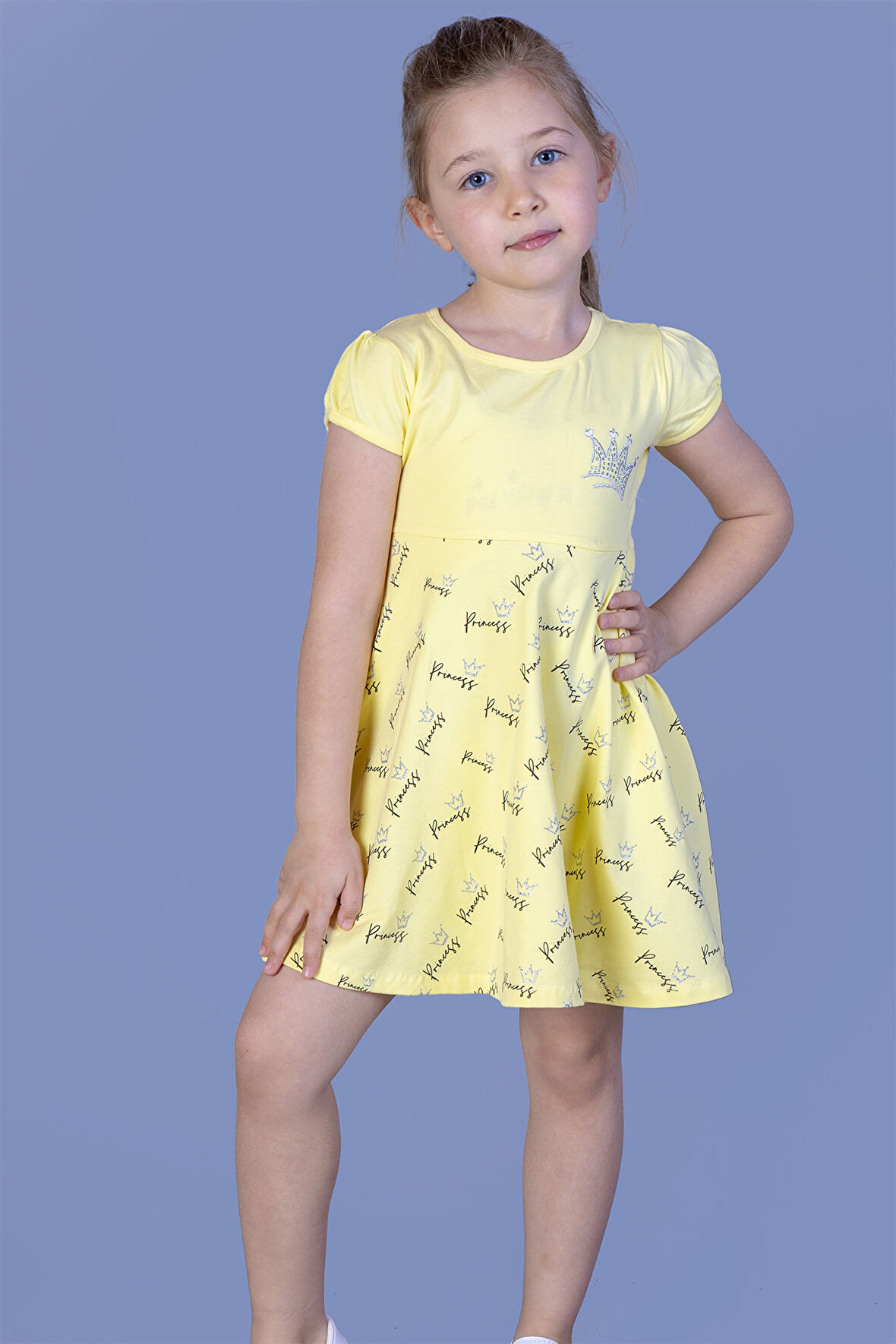 Toontoy Kız Çocuk Göğsü Nakışlı Elbise