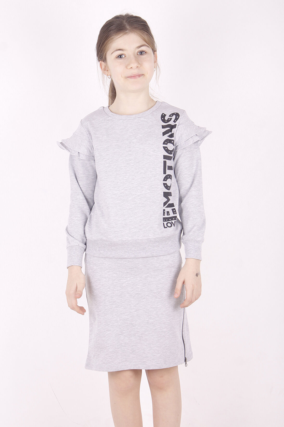 Toontoy Kız Çocuk Baskılı Etek Fermuar Detaylı Takım