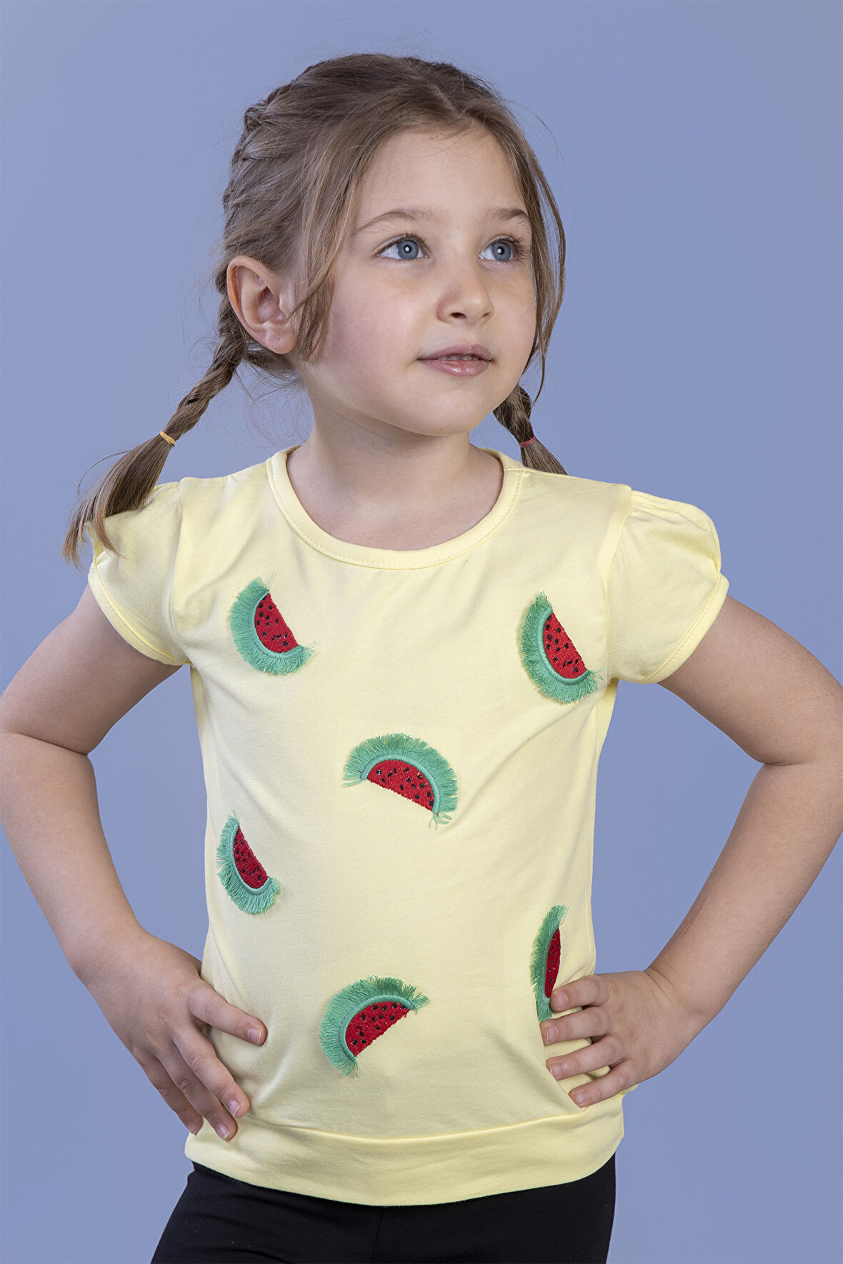 Toontoy Kız Çocuk Karpuz Nakışlı Tişört