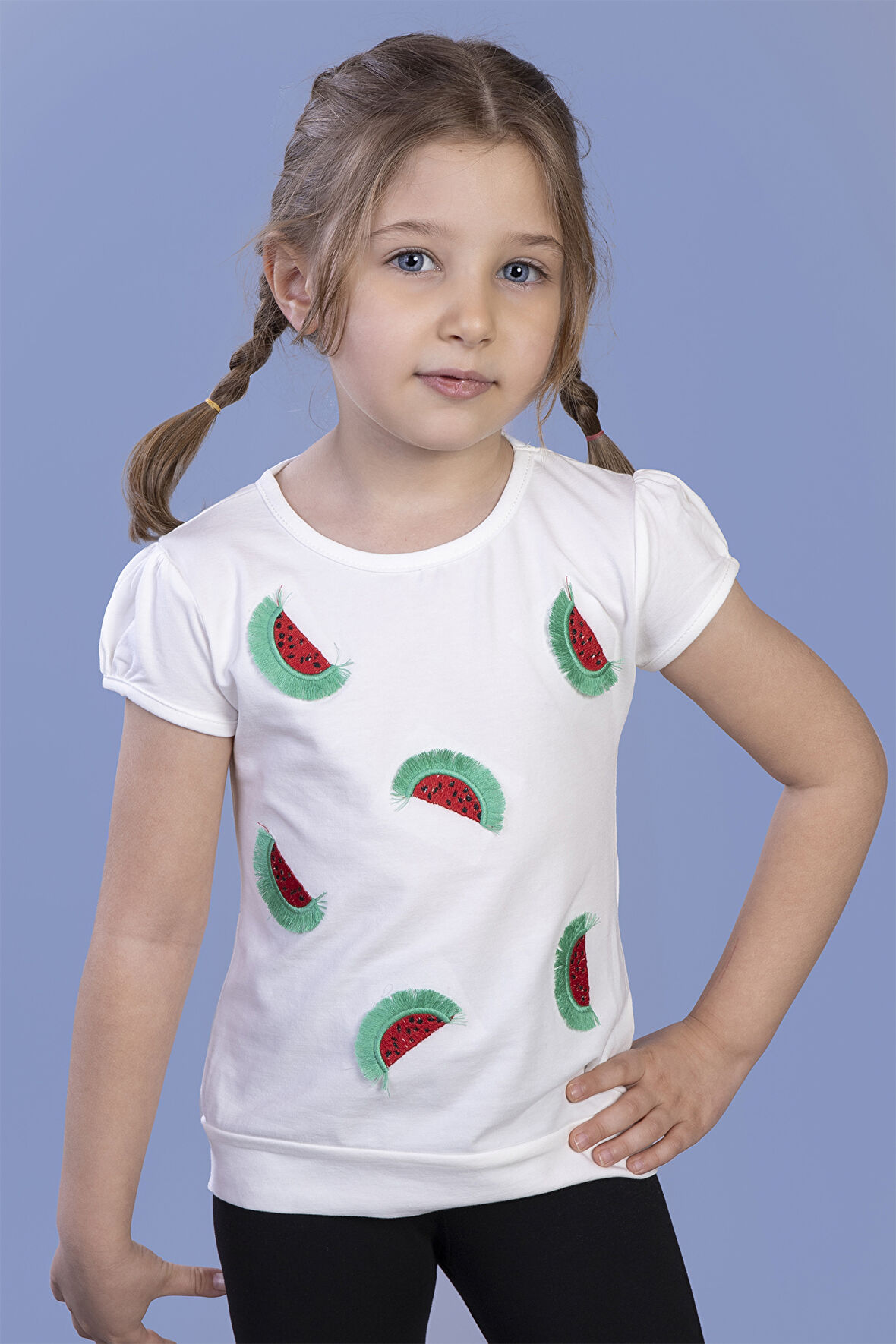 Toontoy Kız Çocuk Karpuz Nakışlı Tişört