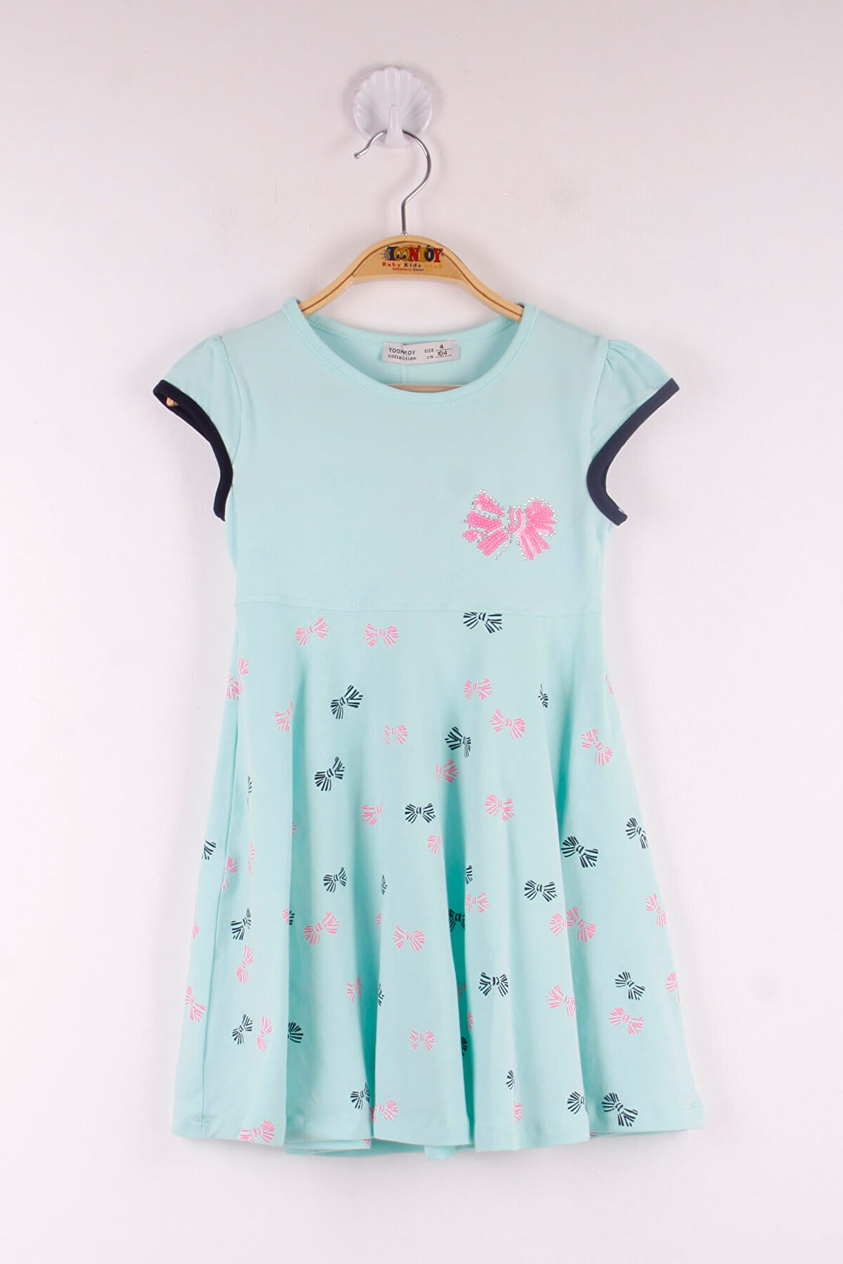 Toontoy Kız Çocuk Fiyonk Desenli Elbise