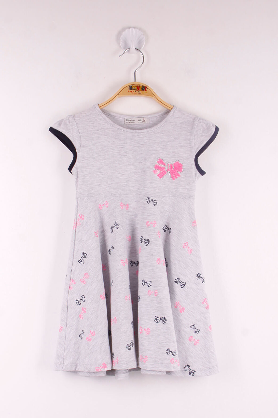 Toontoy Kız Çocuk Fiyonk Desenli Elbise