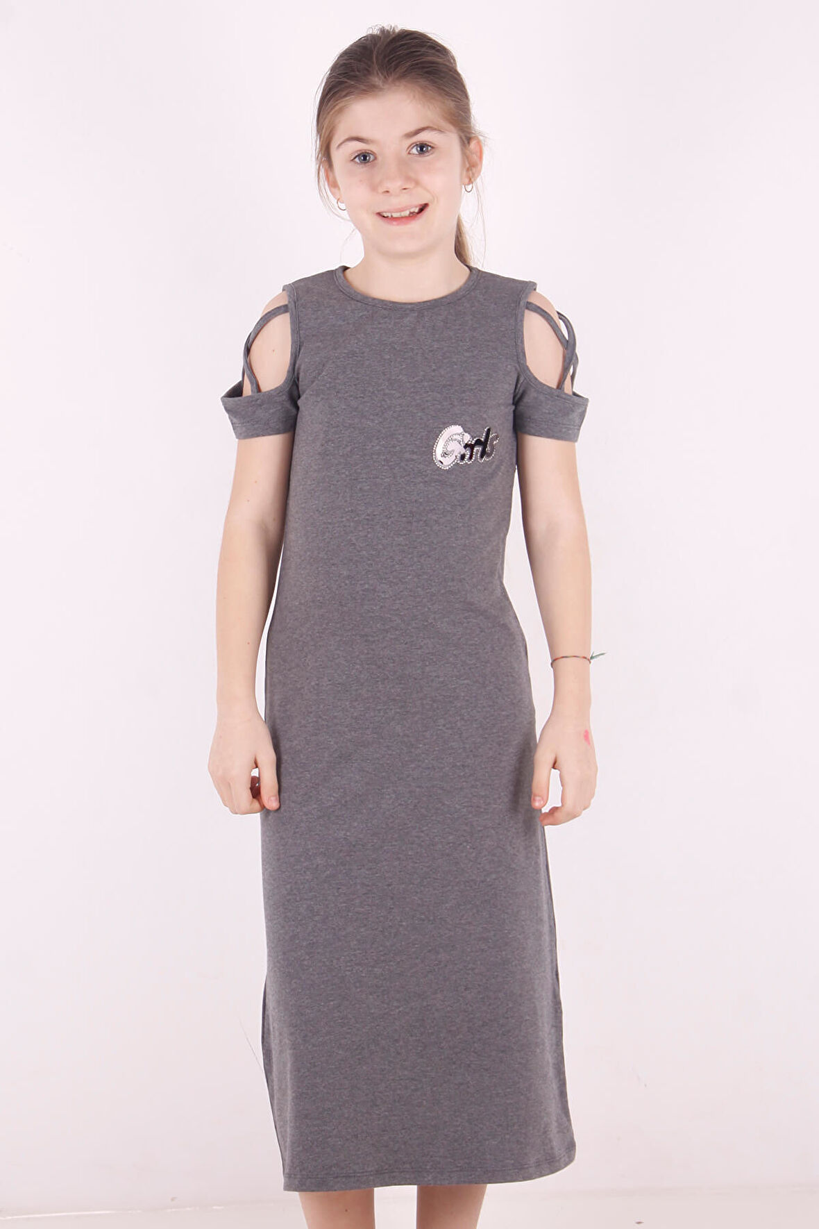 Toontoy Kız Çocuk Kol Detaylı Elbise