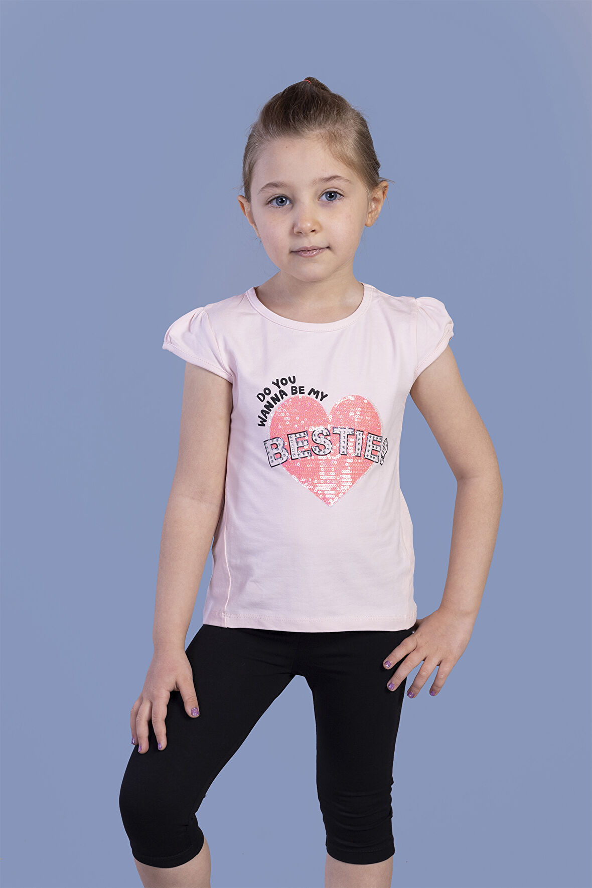 Toontoy Kız Bestie Baskılı Pul İşlemeli Taytlı Takım