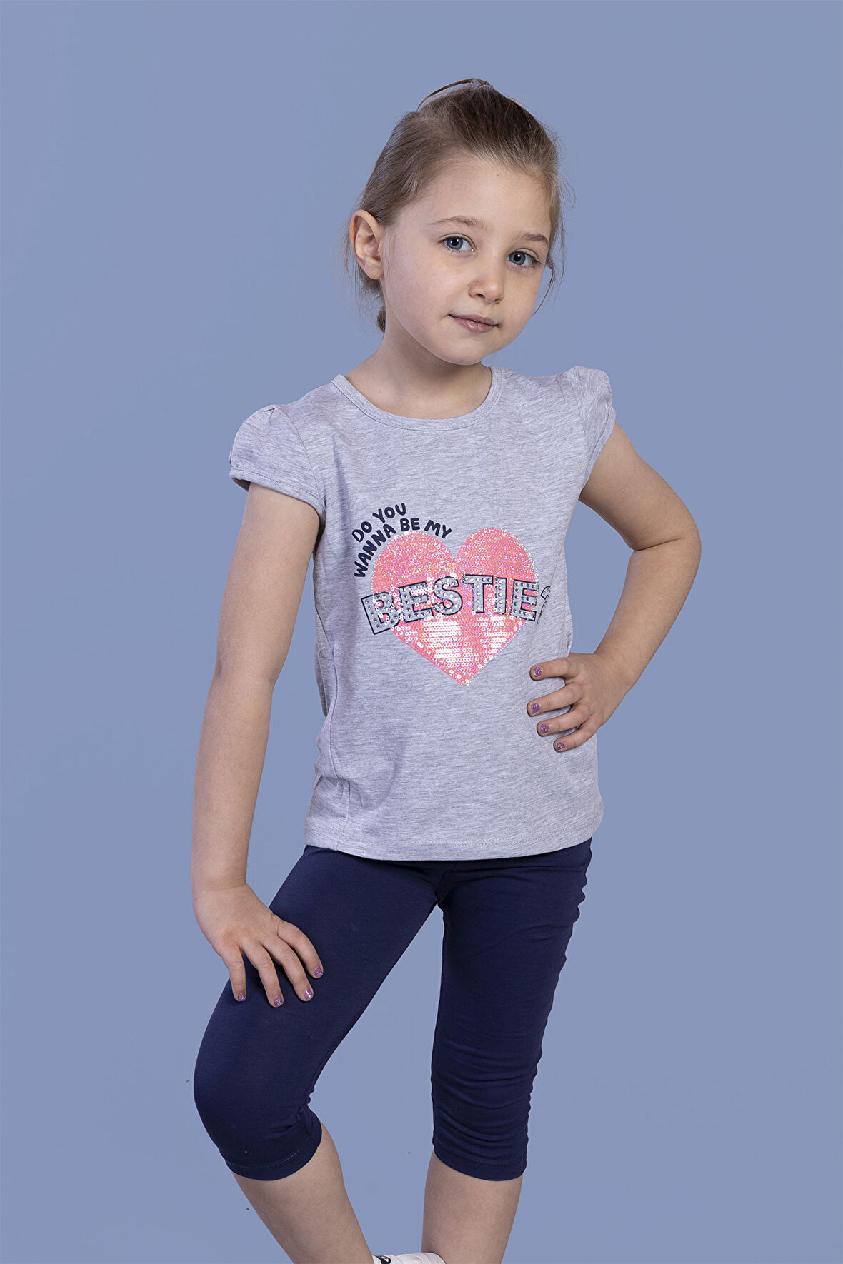 Toontoy Kız Bestie Baskılı Pul İşlemeli Taytlı Takım