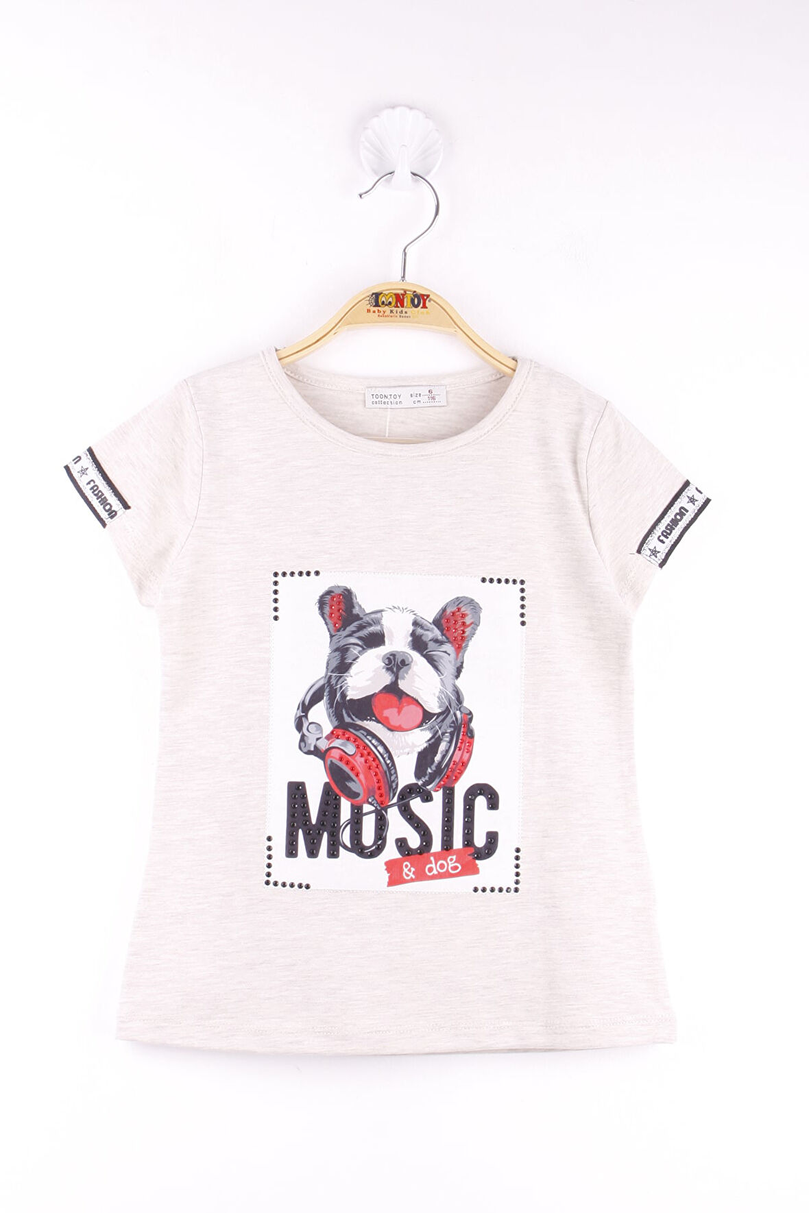 Toontoy Kız Çocuk Kol Kulaklıklı Köpek Baskılı Tişört
