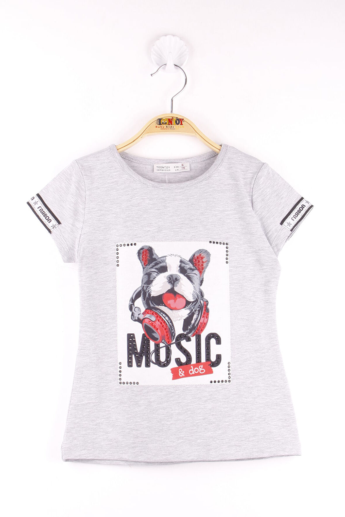 Toontoy Kız Çocuk Kol Kulaklıklı Köpek Baskılı Tişört