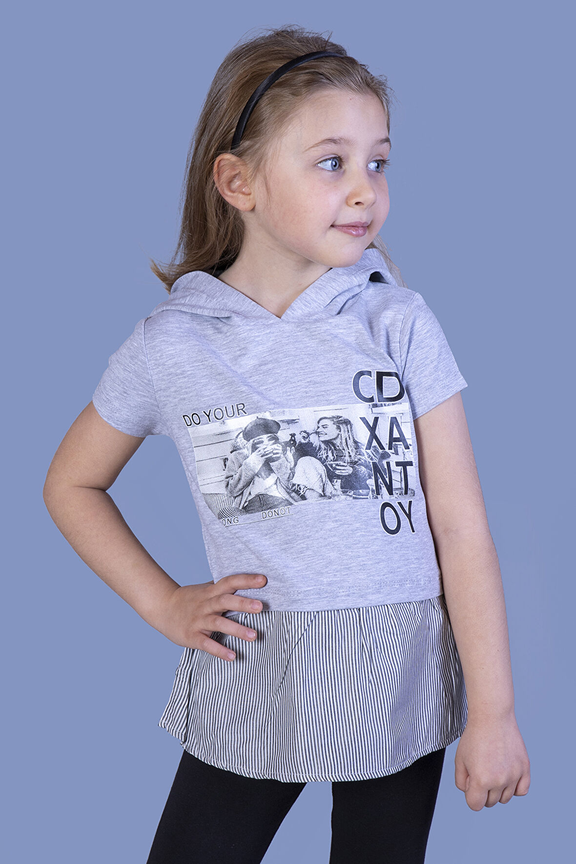 Toontoy Kız Çocuk Eteği ve Kapüşonu Garnili Tişört