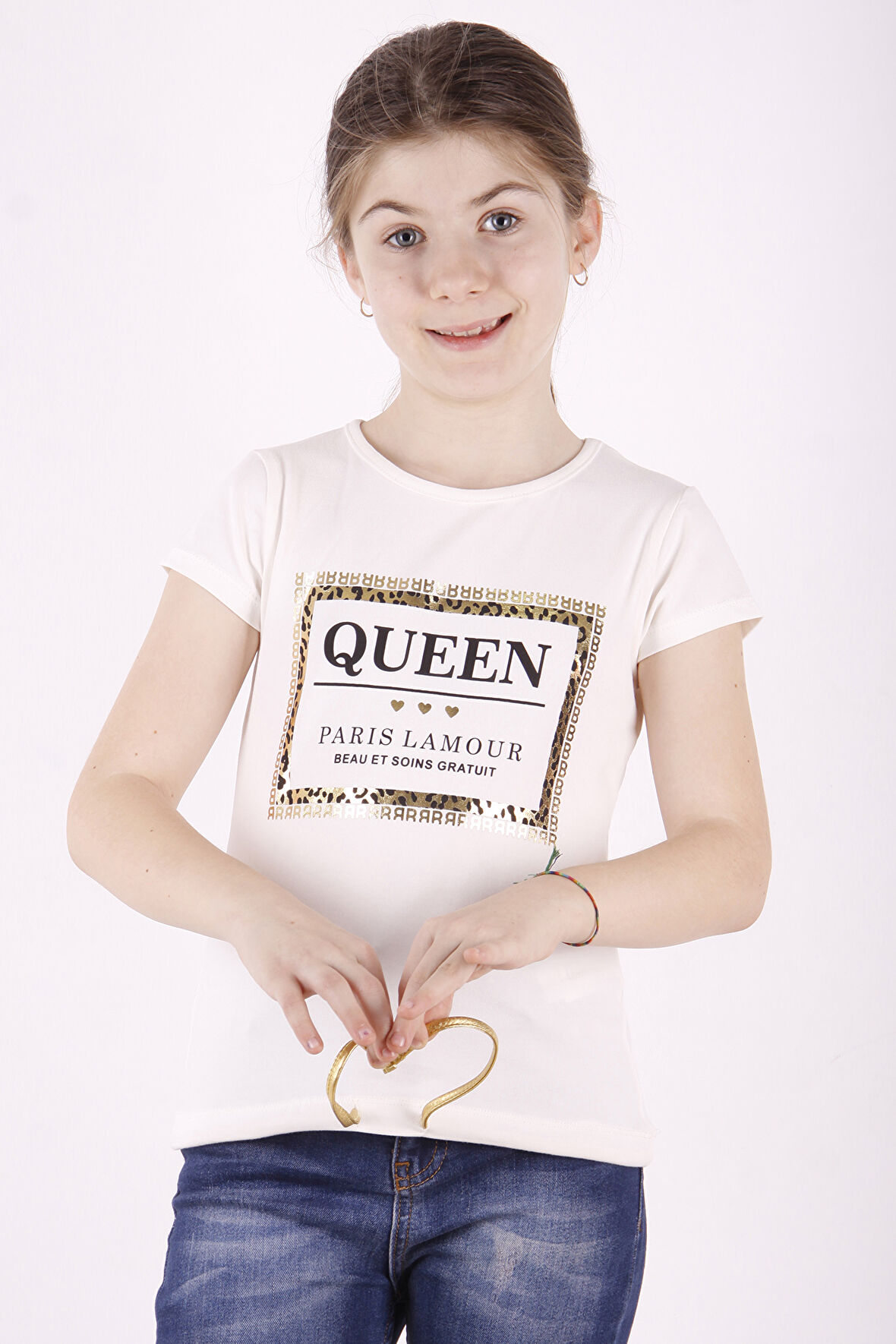 Toontoy Kız Çocuk Queen Varak Leoapar Baskılı Tişört