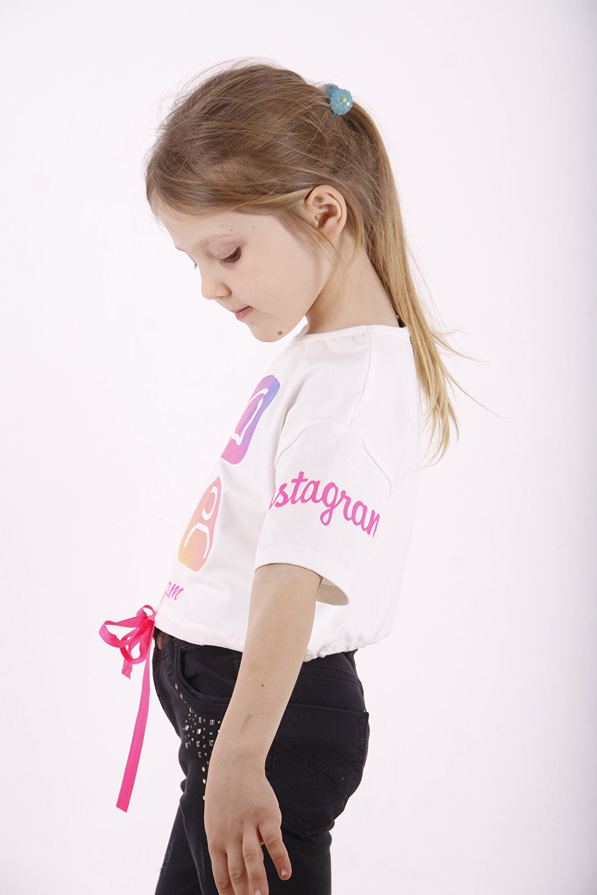 Toontoy Kız Çocuk Instagram Baskılı Crop Tişört