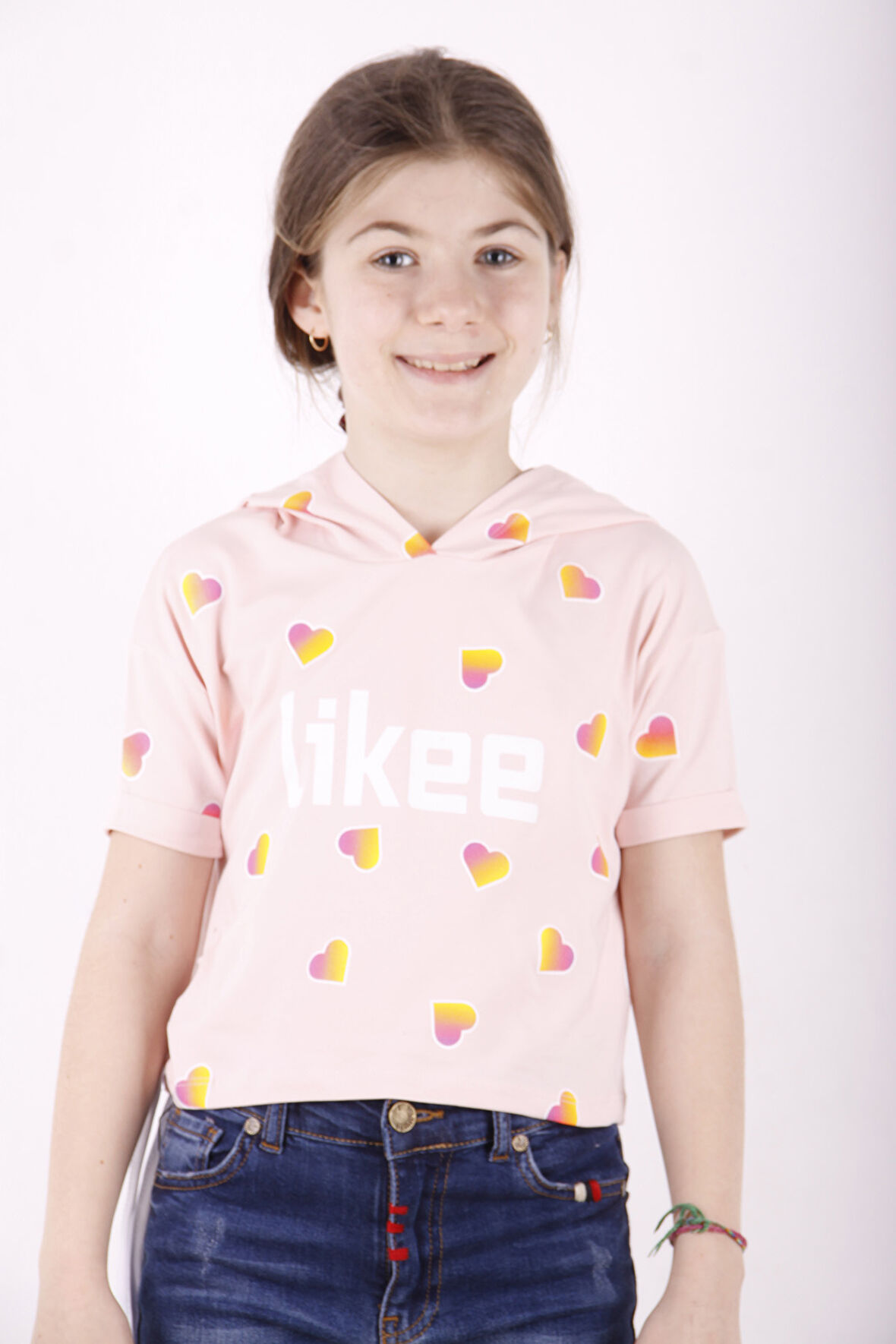 Toontoy Kız Çocuk Likee Baskılı Kapüşonlu Tişört