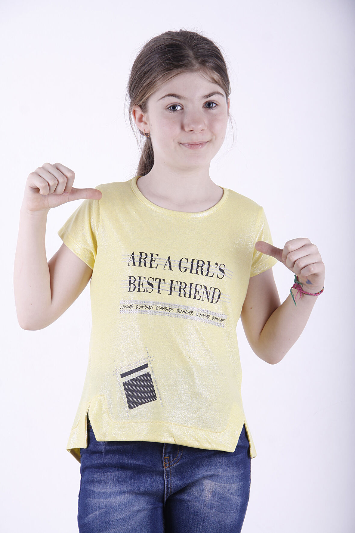 Toontoy Kız Çocuk Best Friend Baskılı Taş Detaylı Tişört