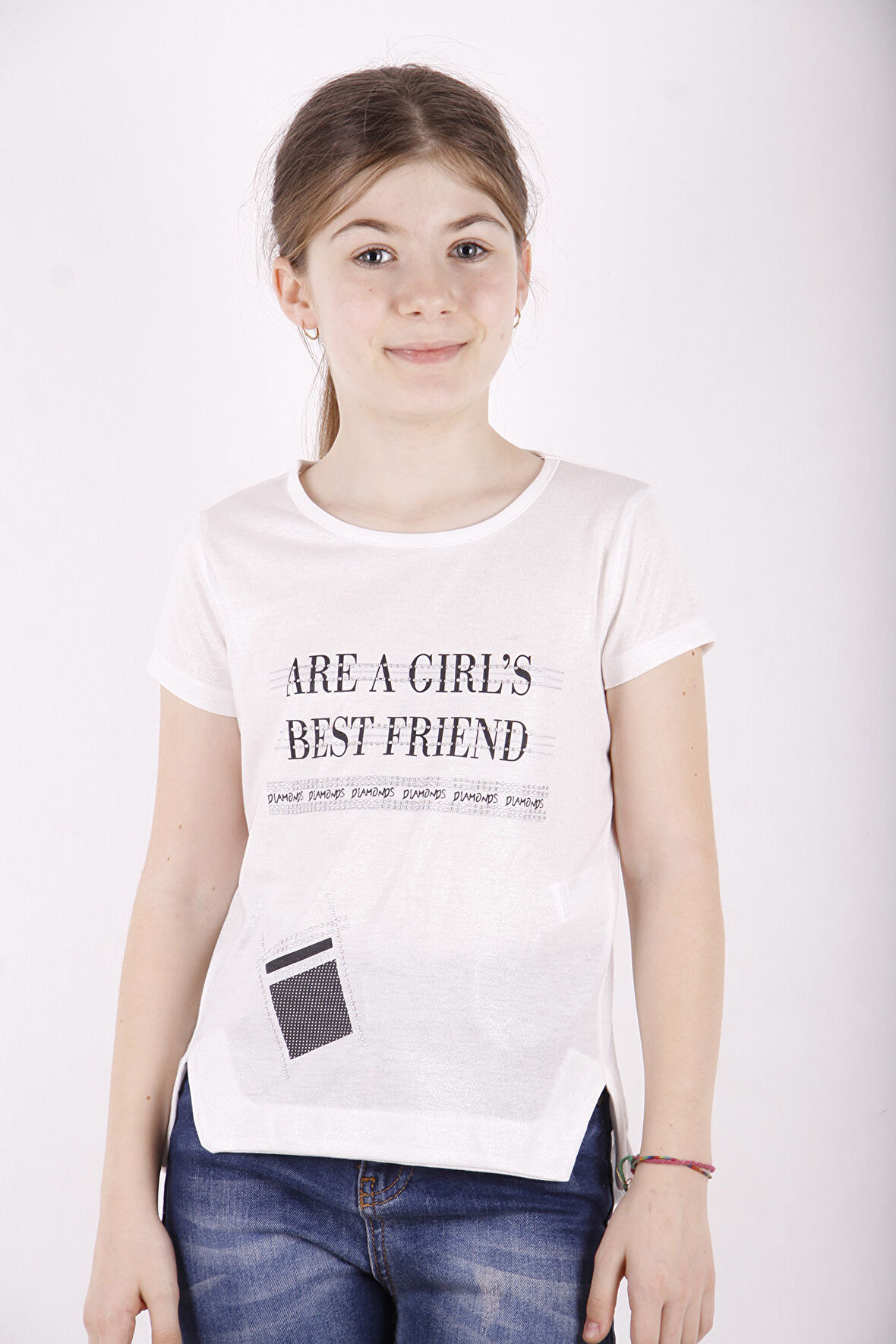 Toontoy Kız Çocuk Best Friend Baskılı Taş Detaylı Tişört