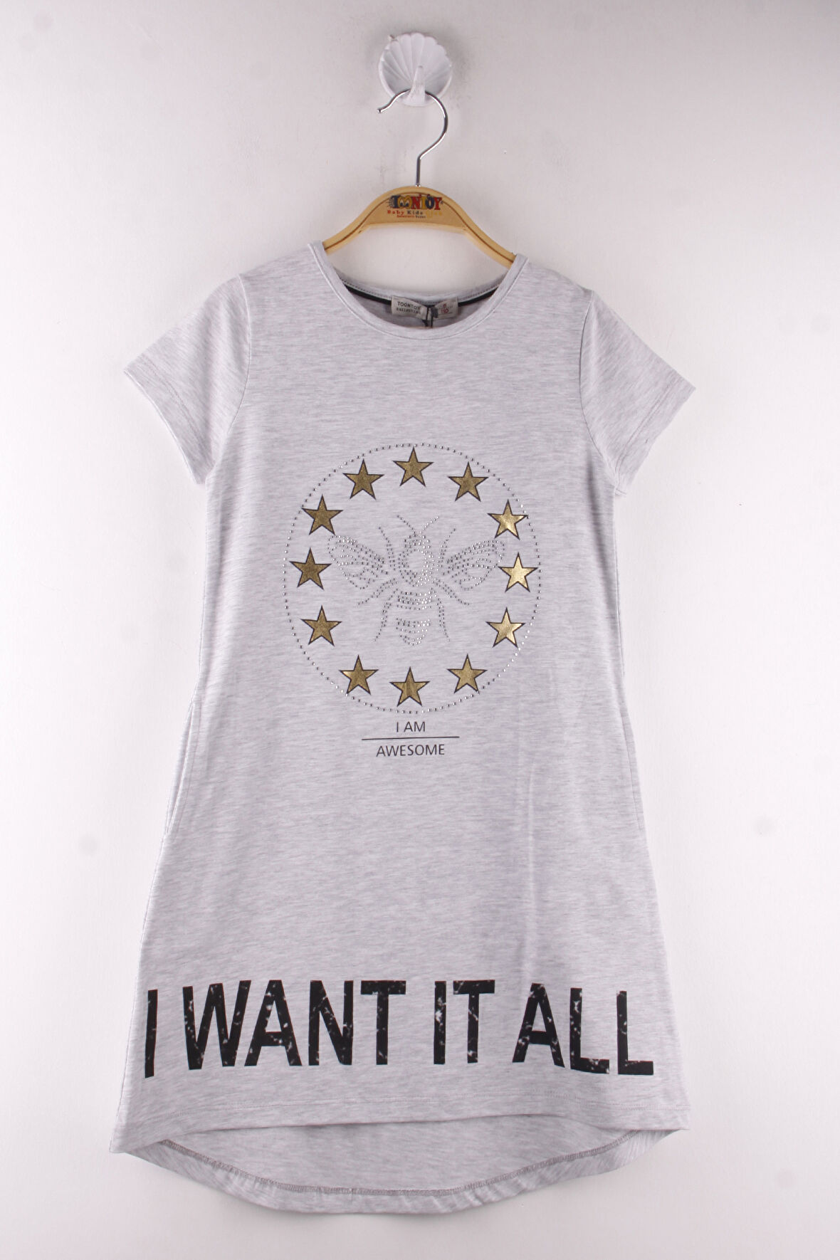Toontoy Kız Çocuk  I Want It All Baskılı Elbise