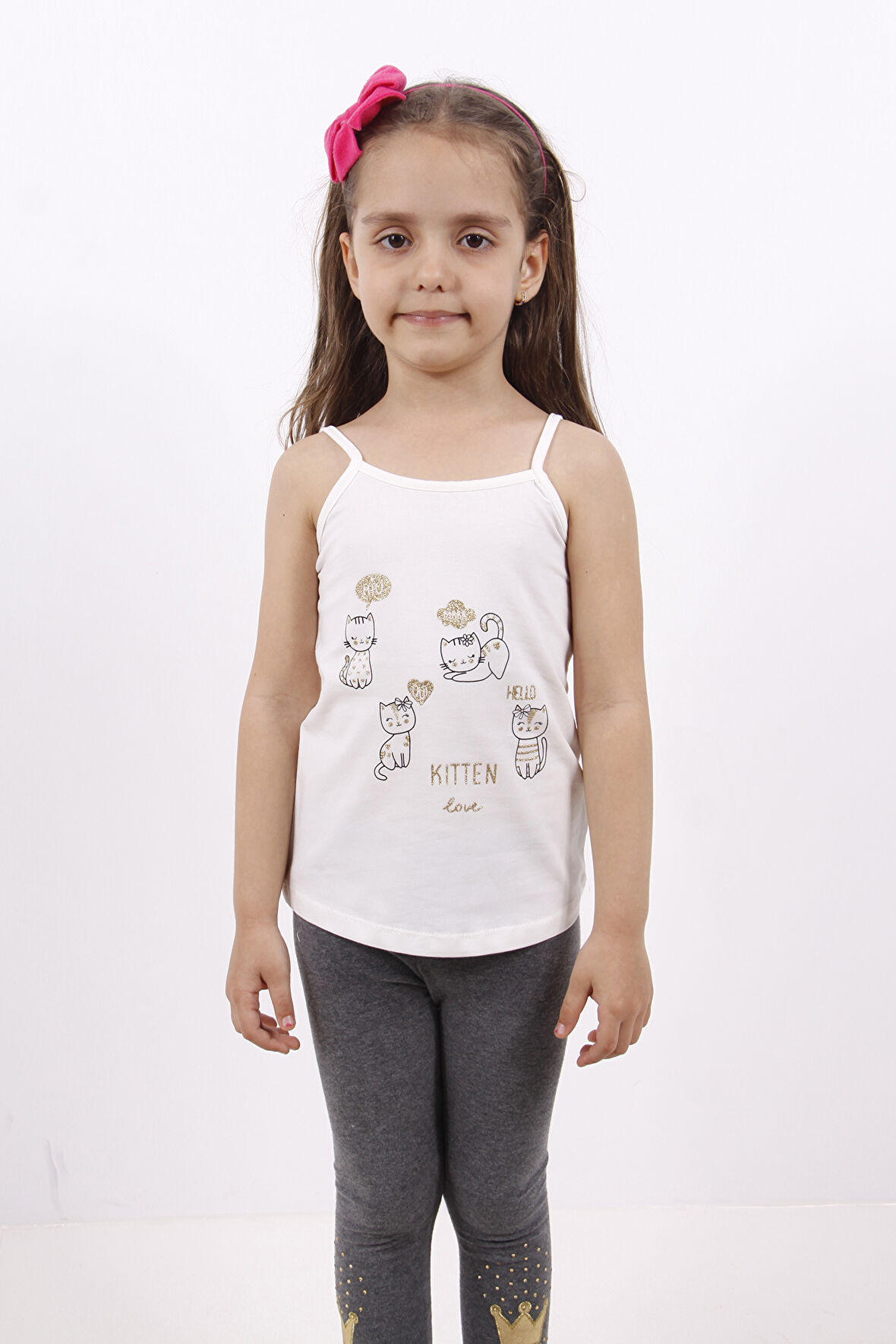 Toontoy Kız Çocuk Kedi Baskılı Atlet