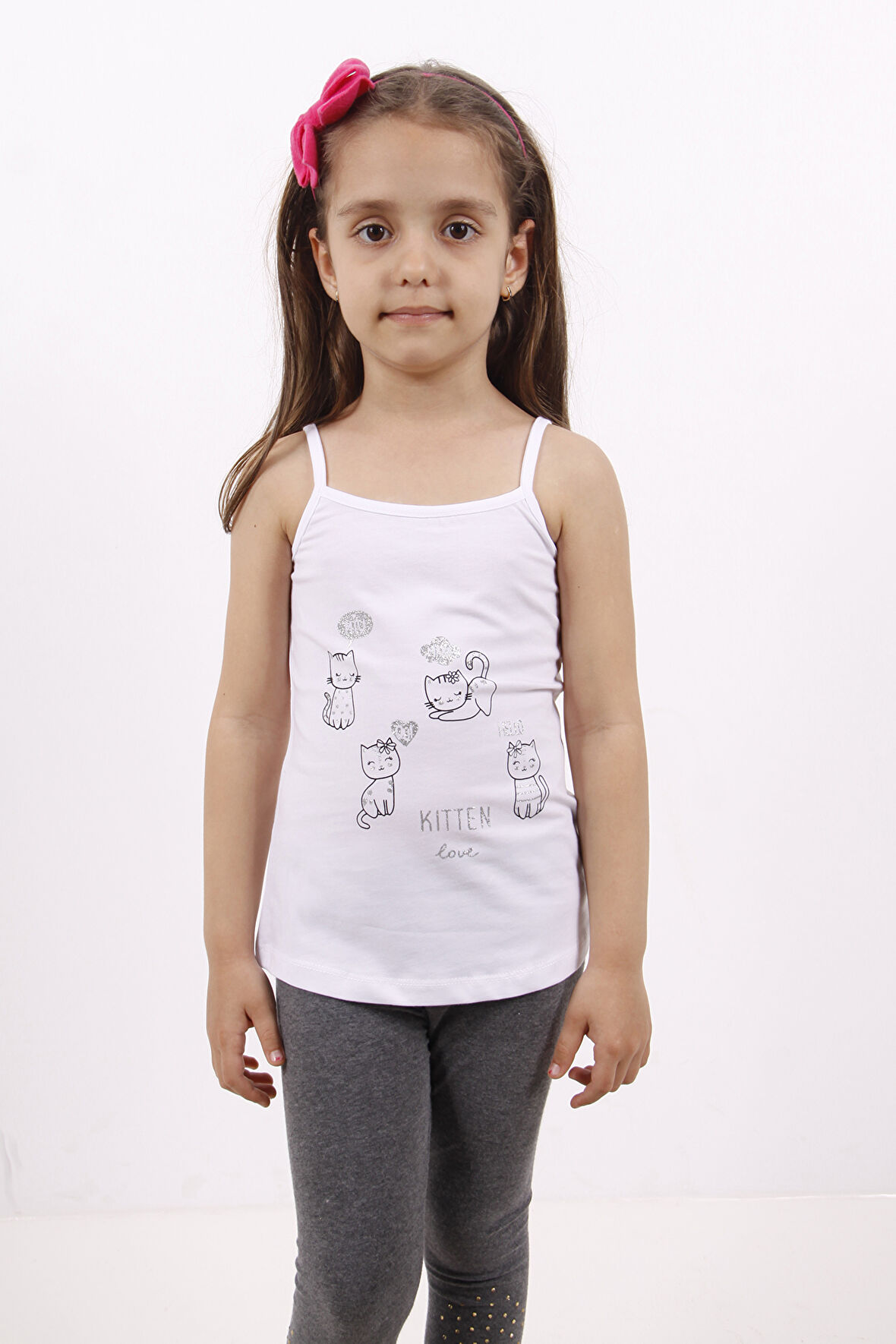 Toontoy Kız Çocuk Kedi Baskılı Atlet