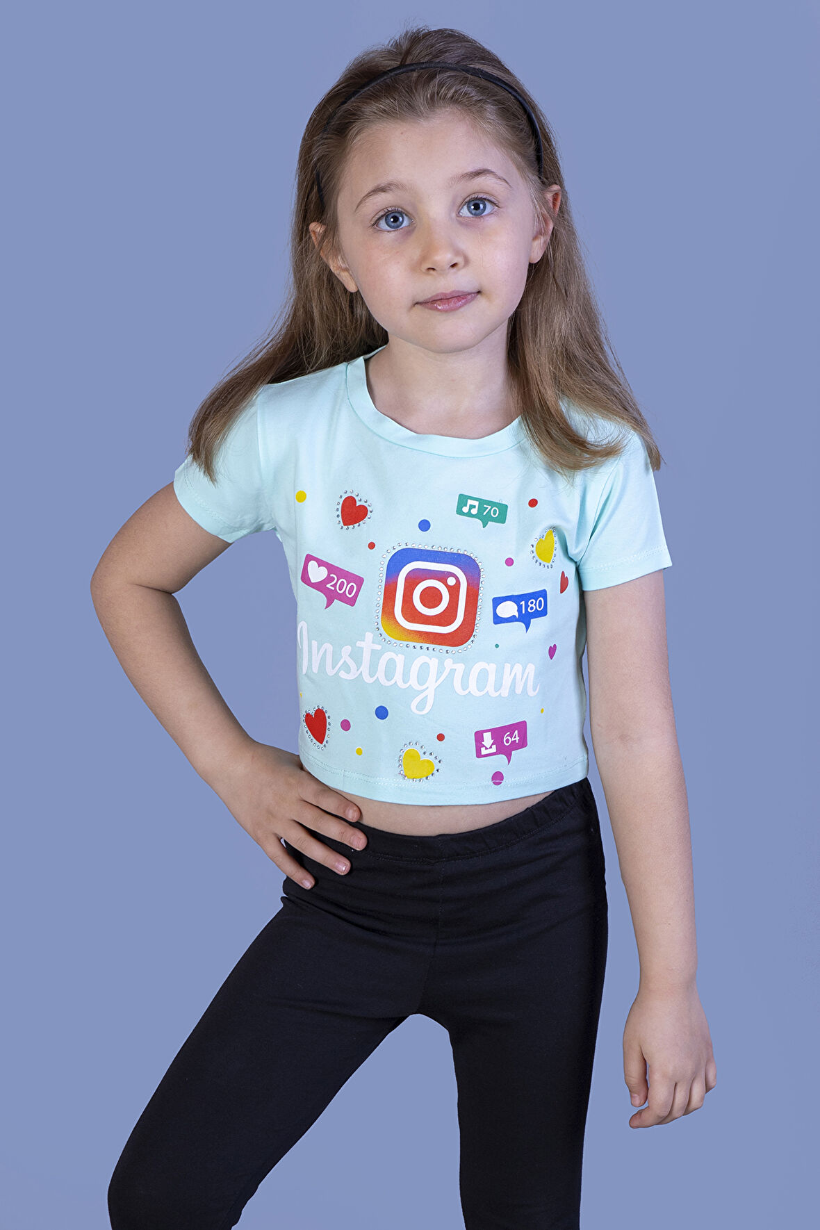 Toontoy Kız Çocuk Kalpli Instagram Baskılı Tişört