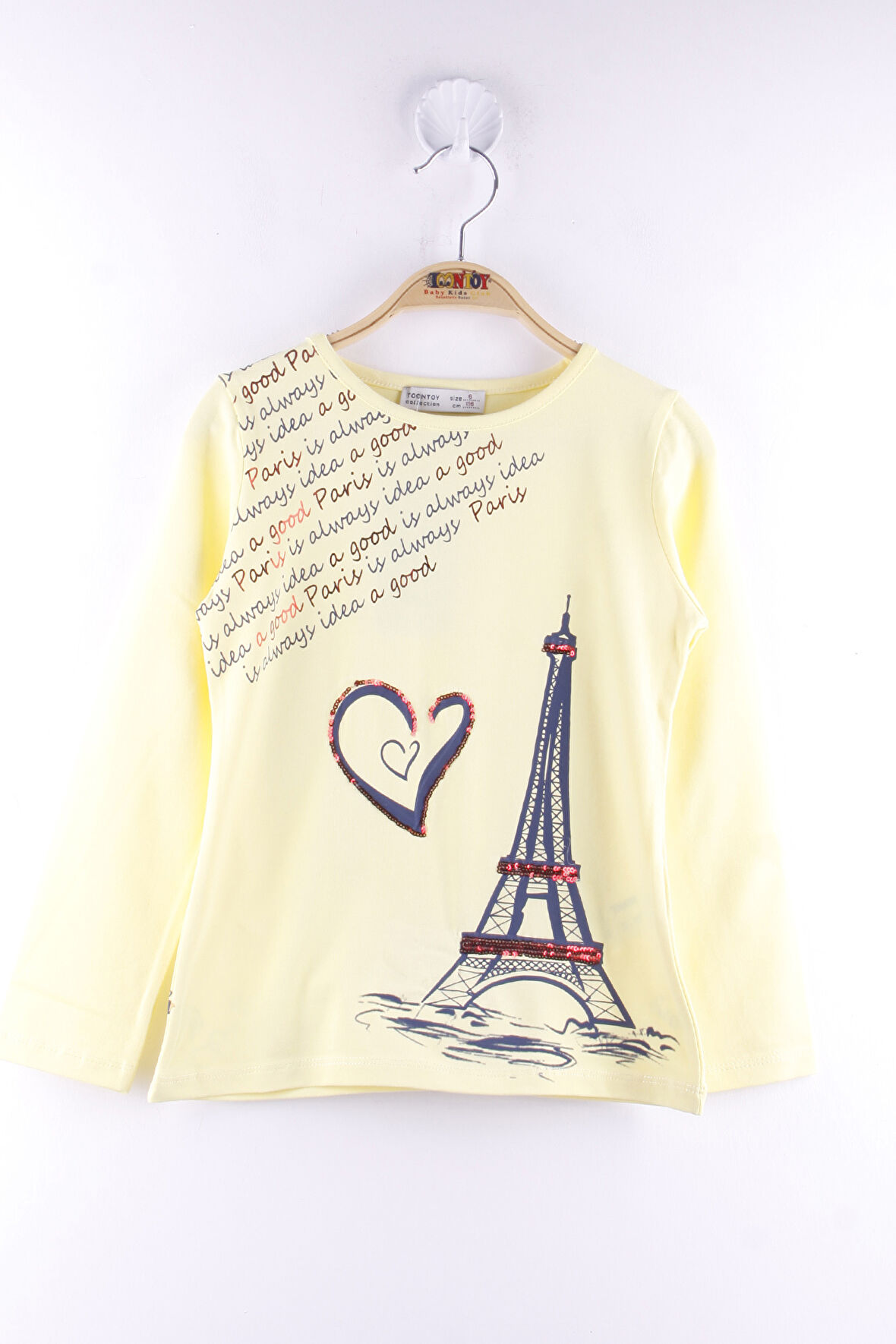 Toontoy Kız Çocuk Paris Baskılı Pul Detaylı Tişört